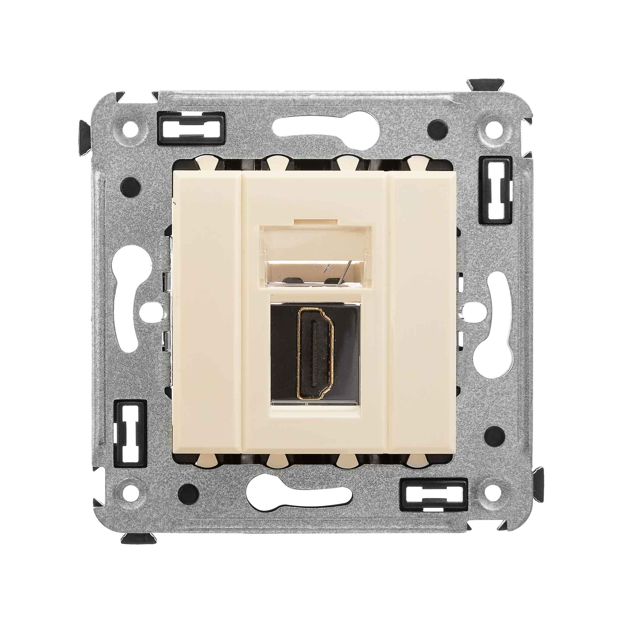 HDMI розетка одинарная в стену, тип А-А, "Avanti", "Ванильная дымка"