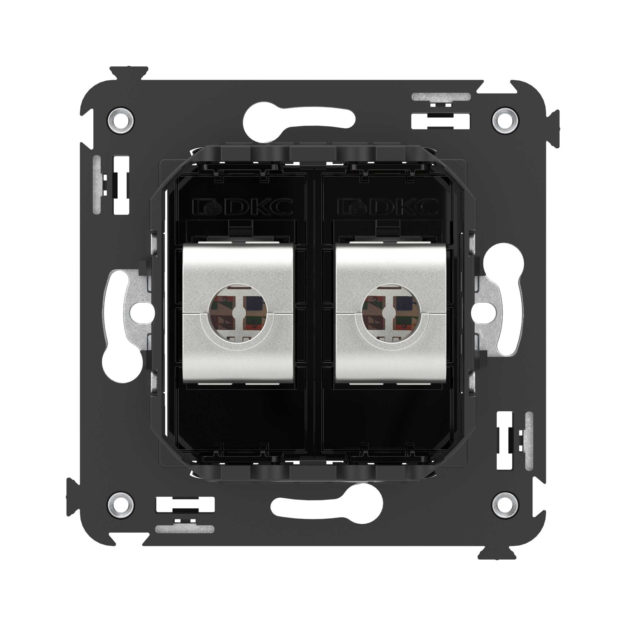 Компьютерная розетка RJ-45 без шторки в стену, кат.5e двойная экранированная, "Avanti", "Черный квадрат"