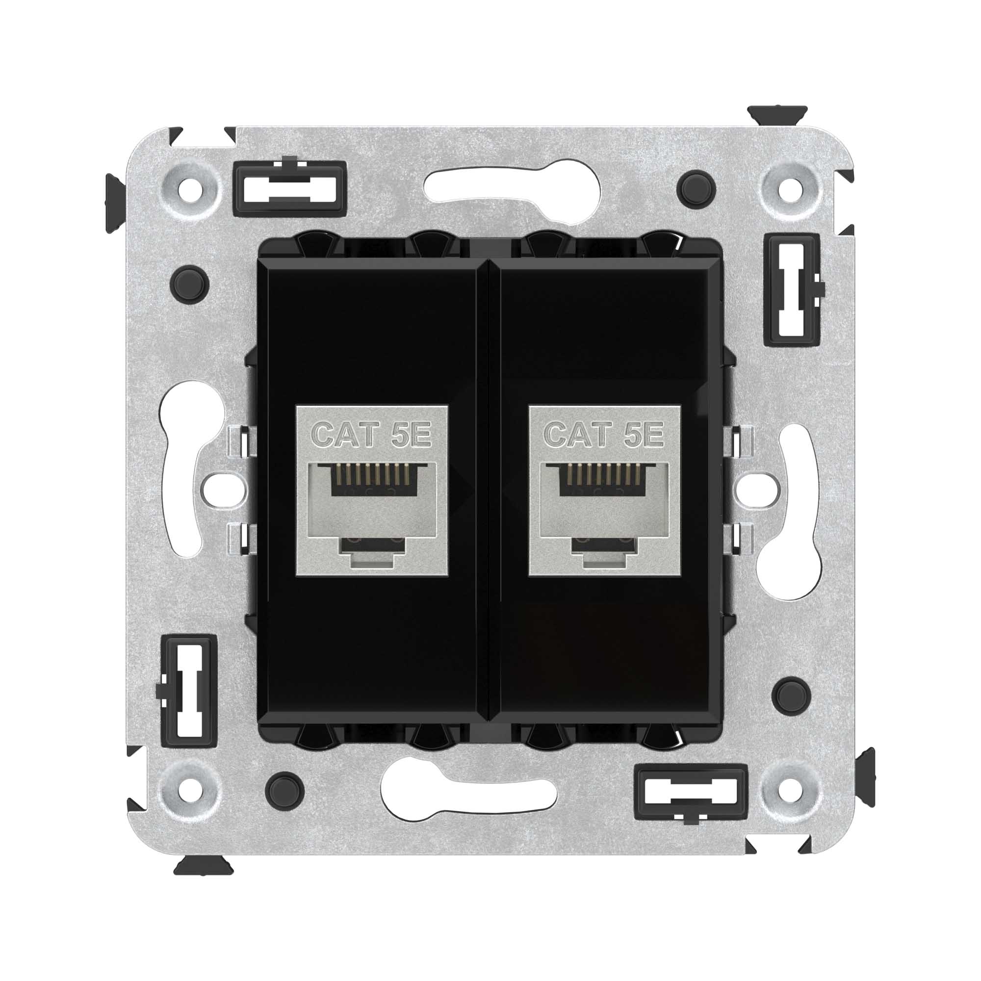 Компьютерная розетка RJ-45 без шторки в стену, кат.5e двойная экранированная, "Avanti", "Черный квадрат"