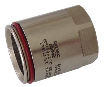 Взрывозащищенная Ex e муфта труба-коробка с внутренней резьбой. DT 25 мм. M25x1,5. Никелированная латунь. IP66/67