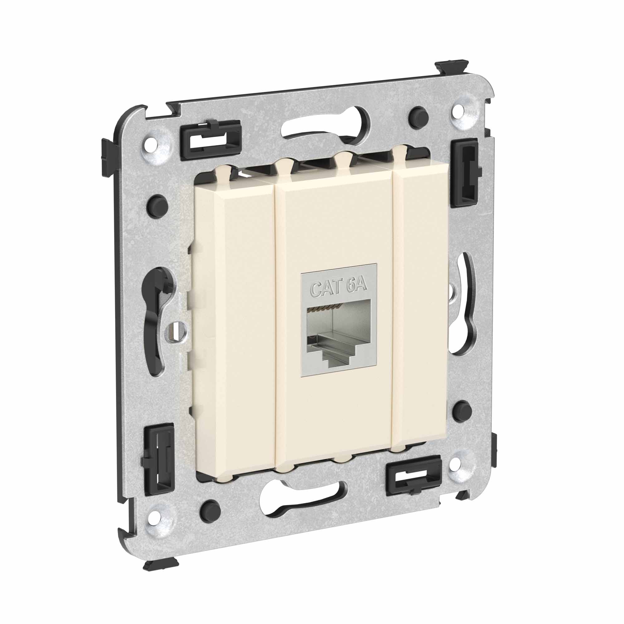 Компьютерная розетка RJ-45 без шторки в стену, кат.6A одинарная экранированная, "Avanti", "Ванильная дымка"