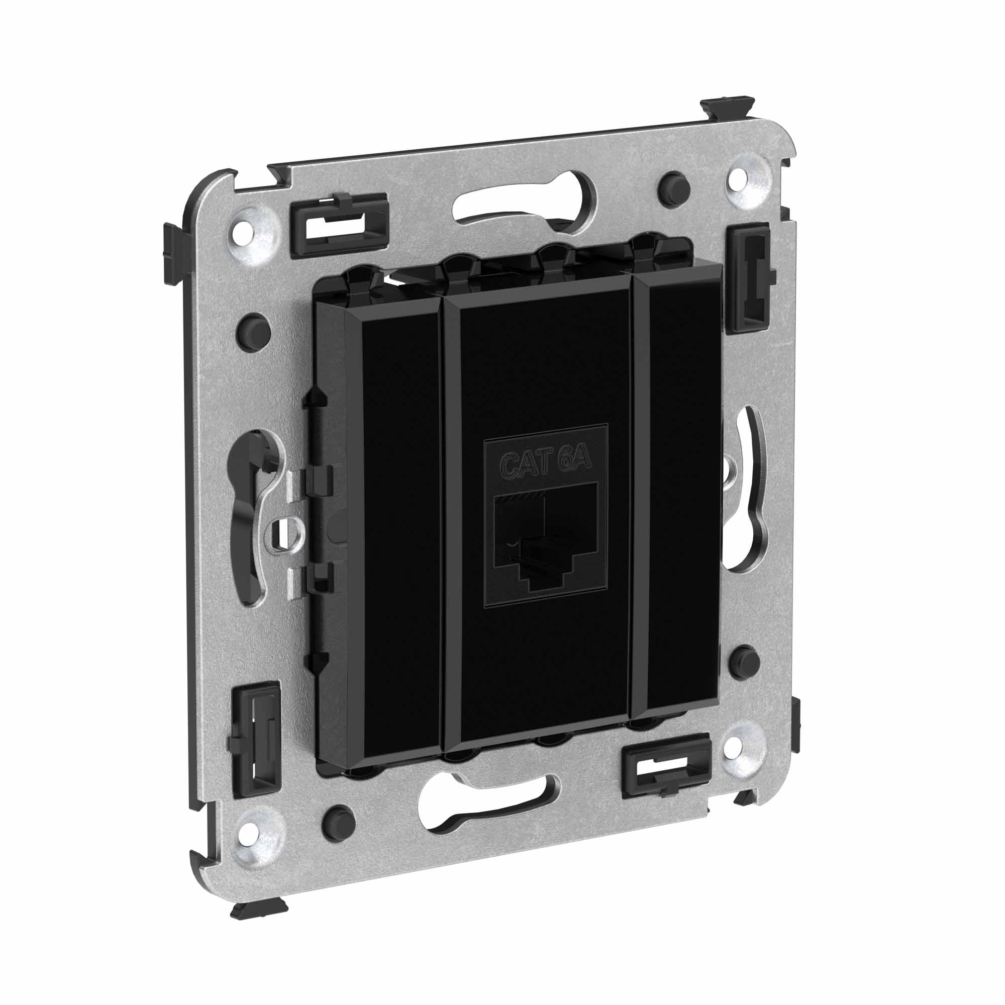 Компьютерная розетка RJ-45 без шторки в стену, кат.6A одинарная, "Avanti", "Черный квадрат"
