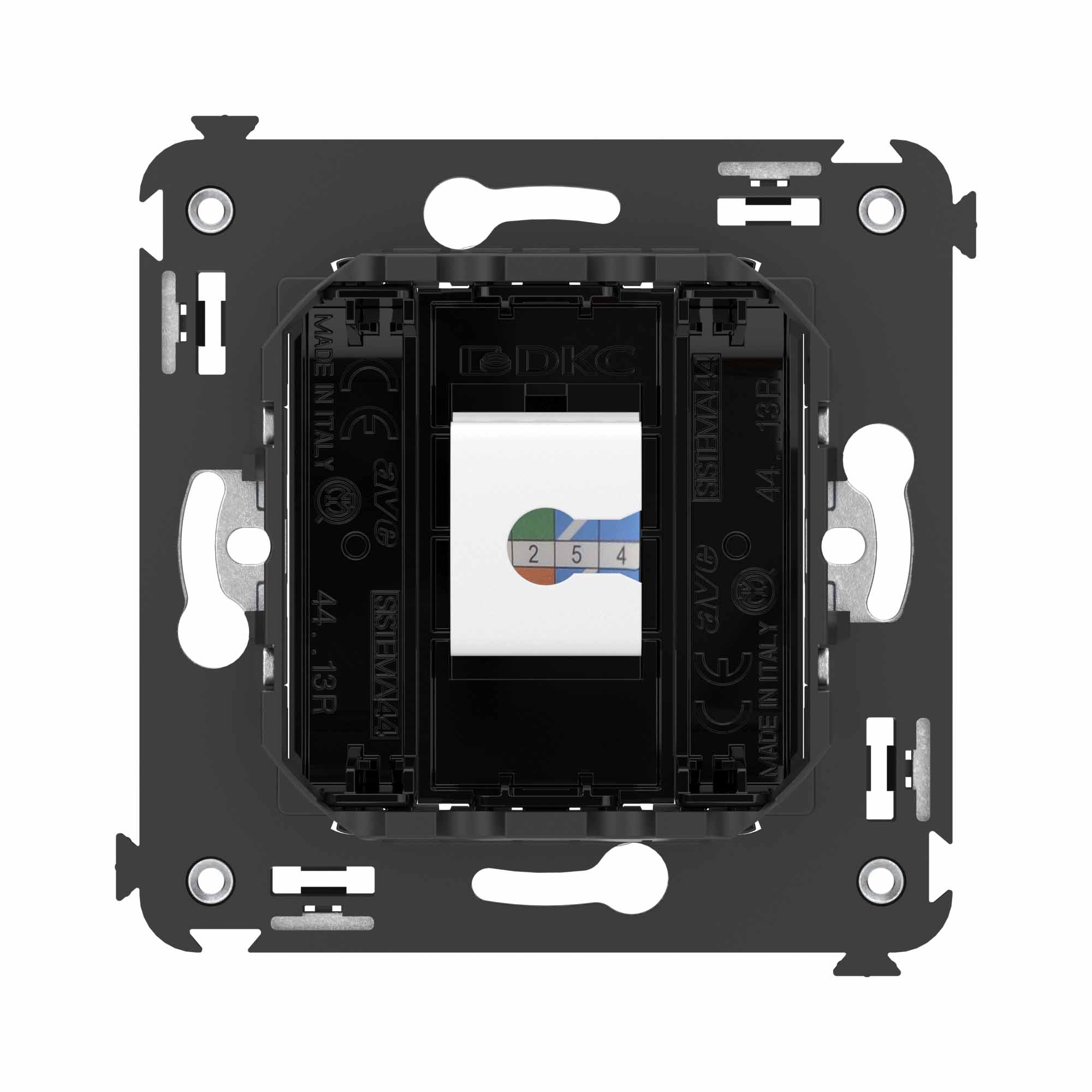 Компьютерная розетка RJ-45 без шторки в стену, кат.6A одинарная, "Avanti", "Черный квадрат"