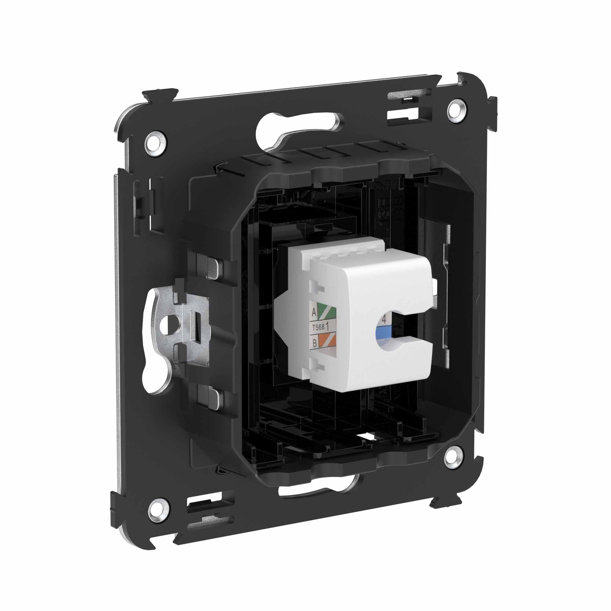 Компьютерная розетка RJ-45 без шторки в стену, кат.6A одинарная, "Avanti", "Черный квадрат"