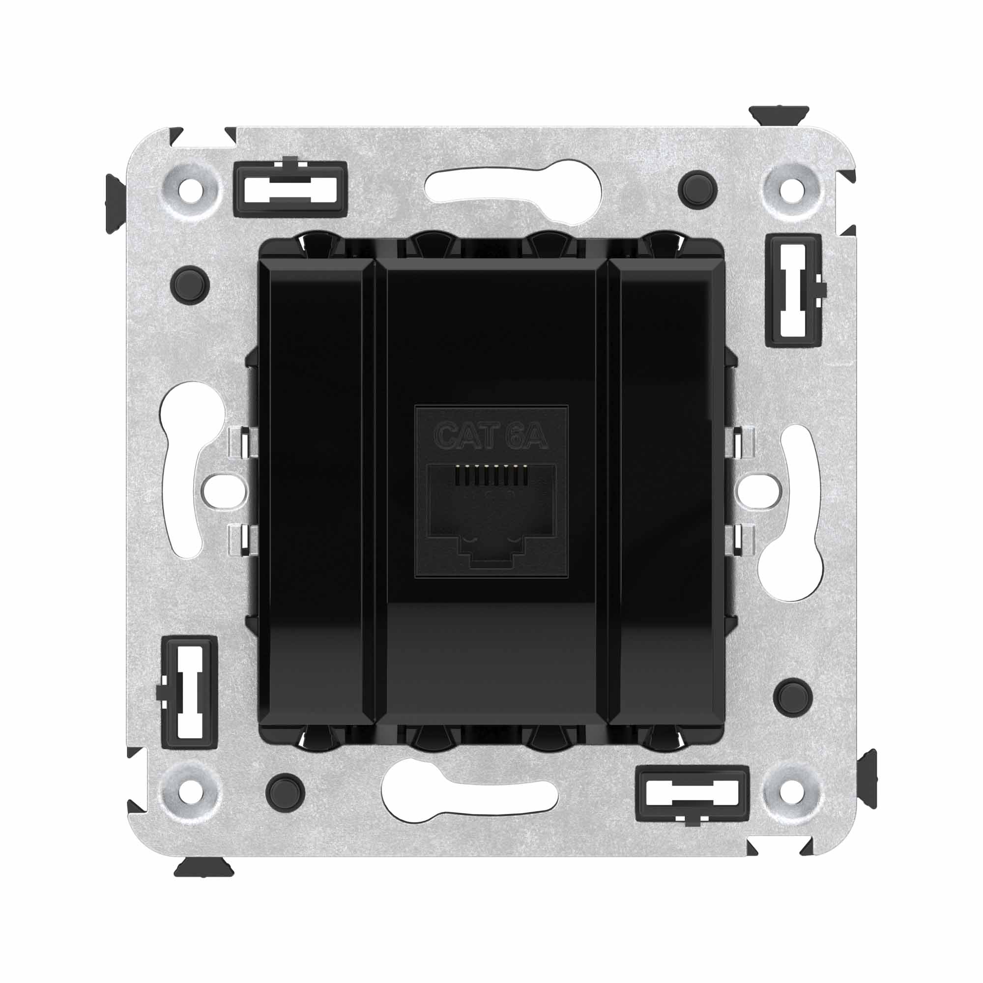 Компьютерная розетка RJ-45 без шторки в стену, кат.6A одинарная, "Avanti", "Черный квадрат"