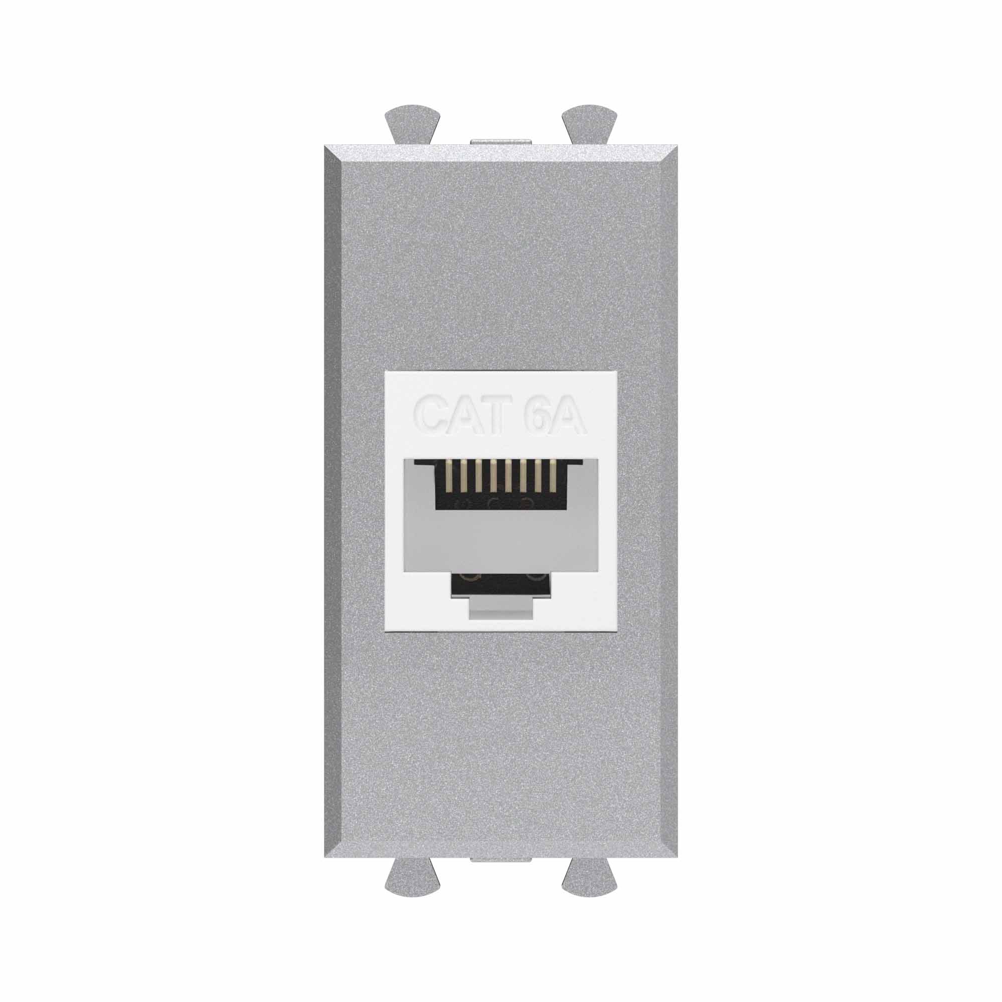 Компьютерная розетка RJ-45 без шторки модульная, кат.6А, "Avanti", "Закаленная сталь", 1 модуль