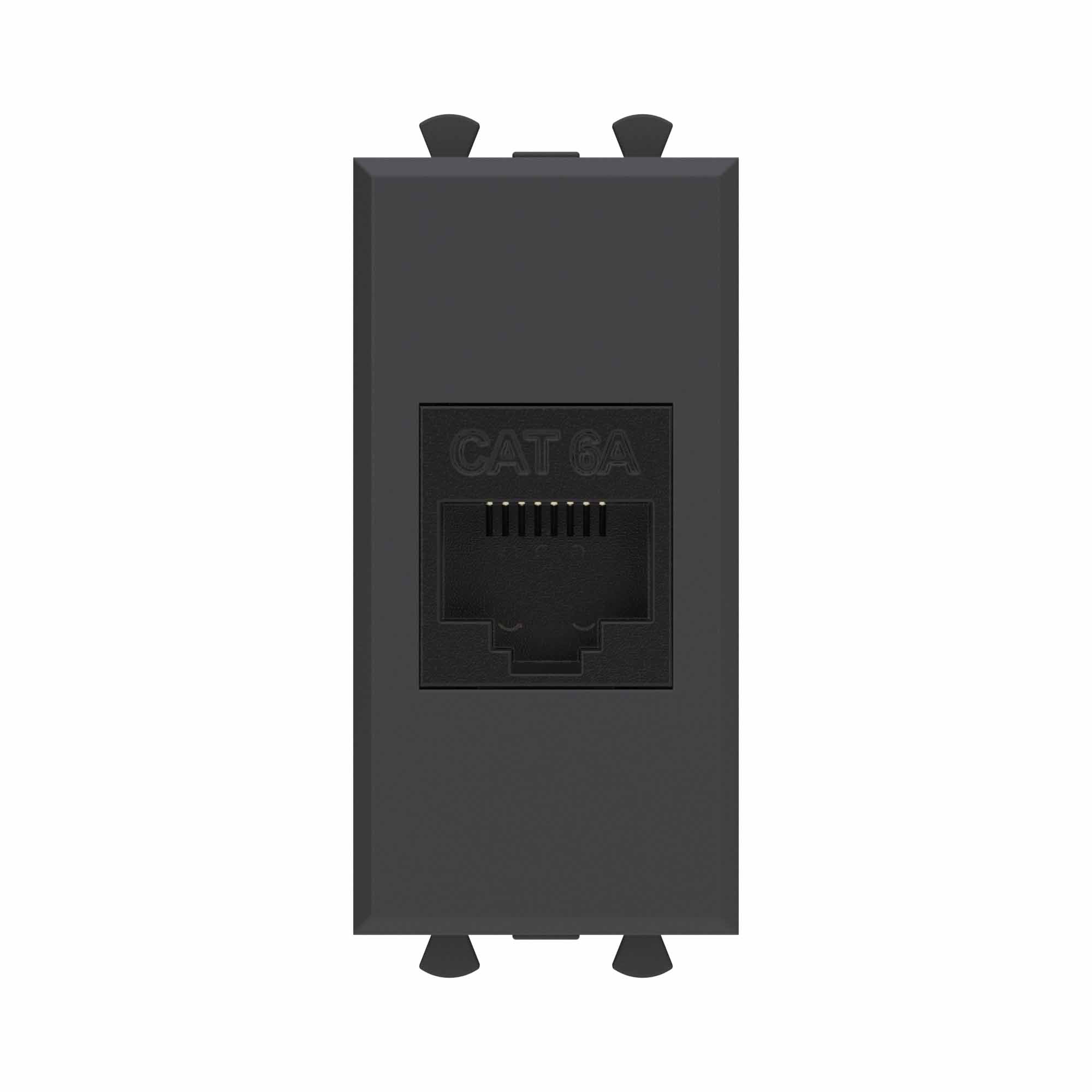 Компьютерная розетка RJ-45 без шторки модульная, кат.6А, "Avanti", "Черный матовый", 1 модуль