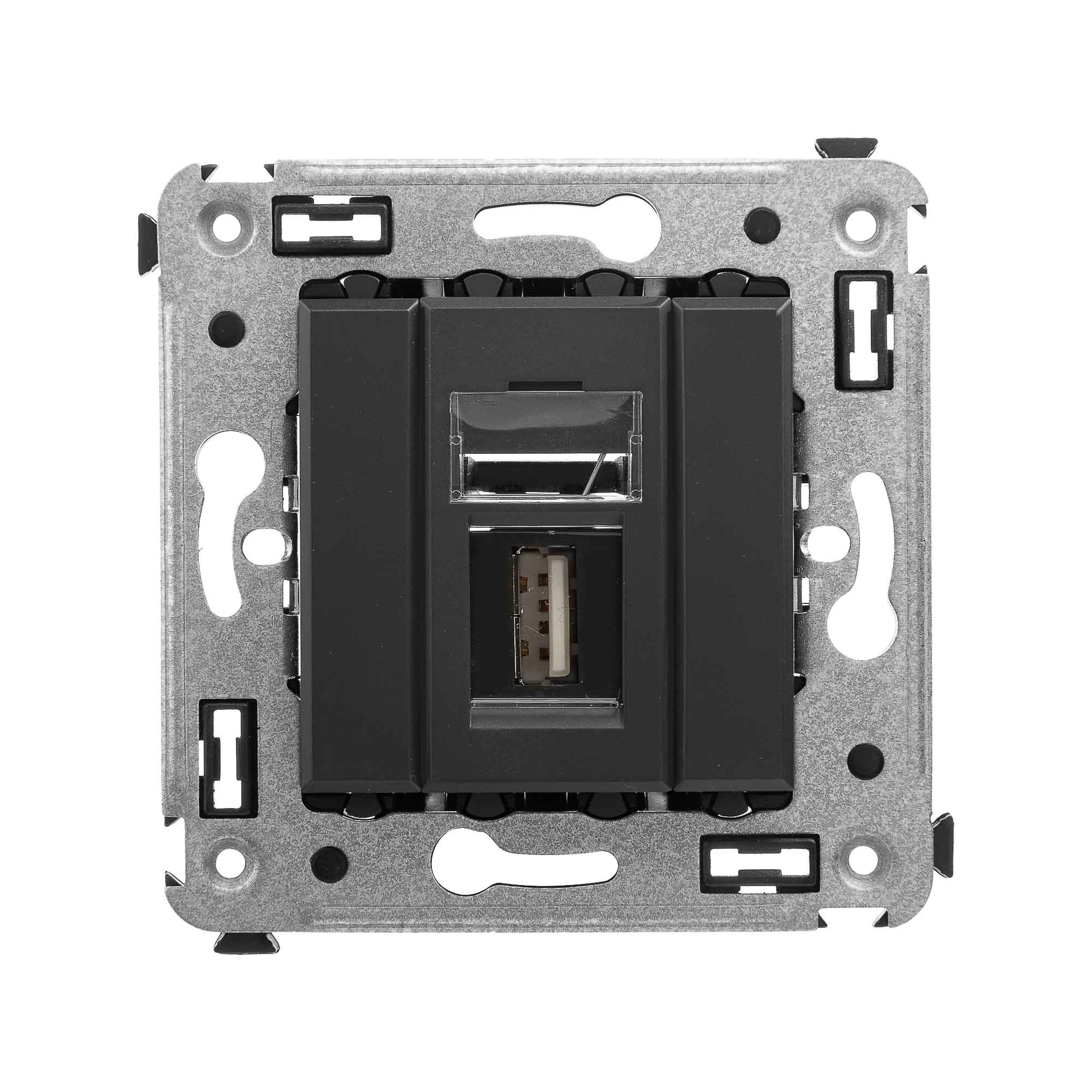 USB 2.0 розетка одинарная в стену, тип А-А, "Avanti", "Черный матовый"