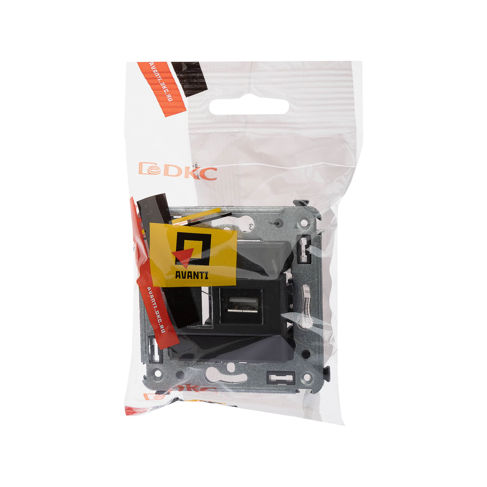 USB 2.0 розетка одинарная в стену, тип А-А, "Avanti", "Черный матовый"