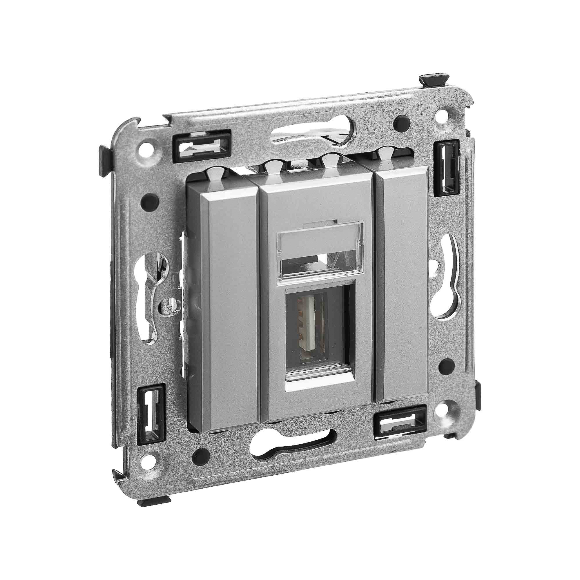 USB 2.0 розетка одинарная в стену, тип А-А, "Avanti", "Закаленная сталь"