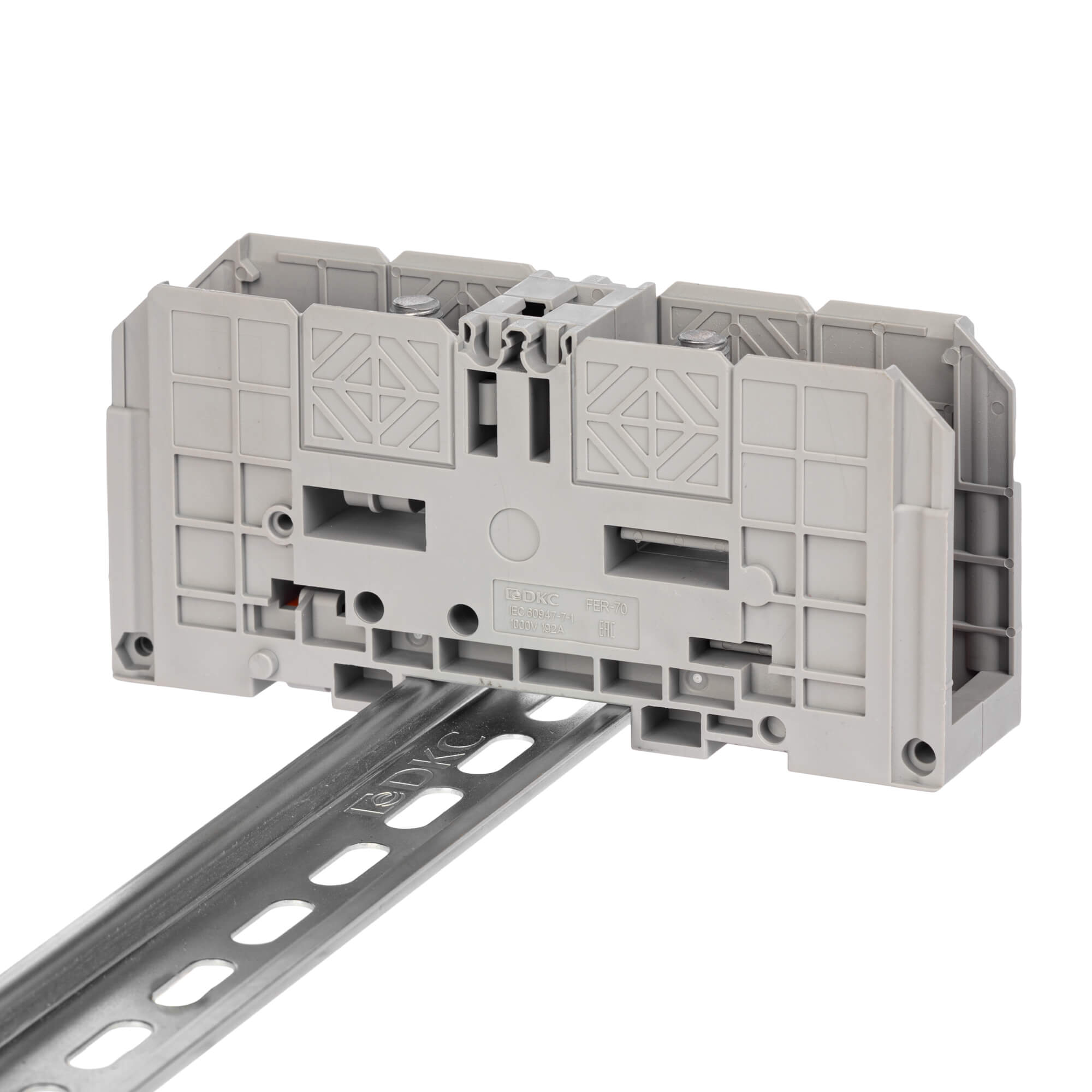 Клемма проходная, болтовой зажим, 2 точки подключения,  70 кв.мм, серая