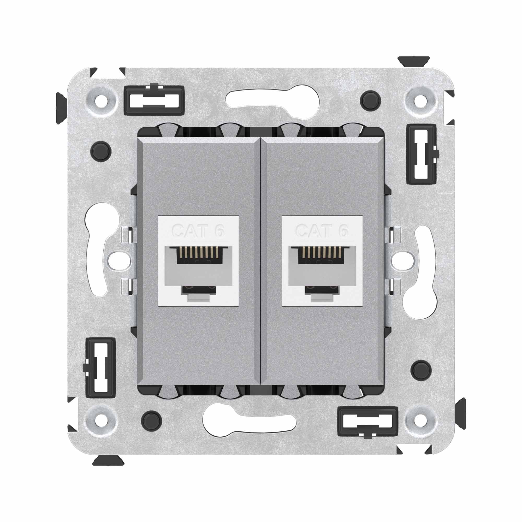Компьютерная розетка RJ-45 без шторки в стену, кат.6 двойная, "Avanti", "Закаленная сталь"