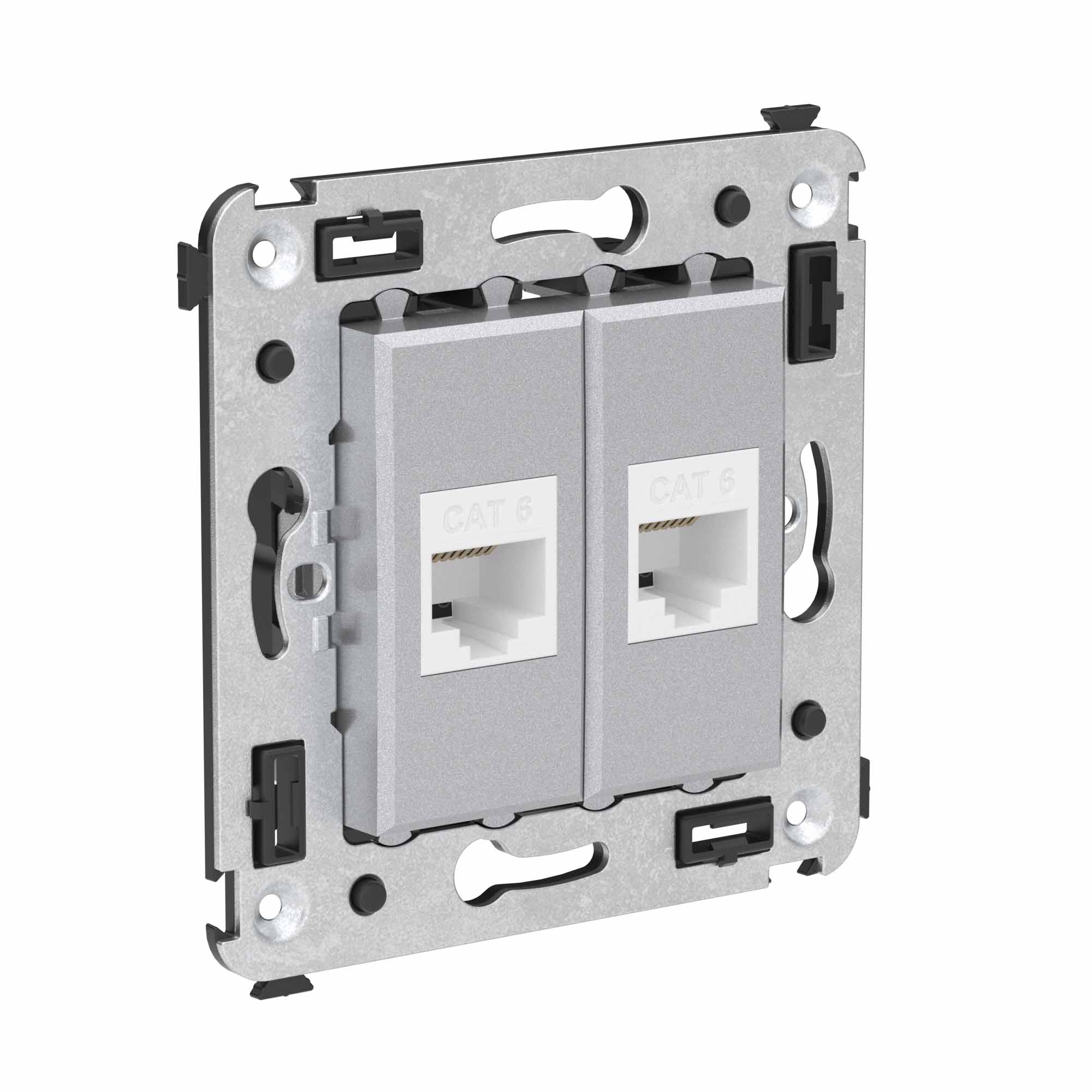 Компьютерная розетка RJ-45 без шторки в стену, кат.6 двойная, "Avanti", "Закаленная сталь"