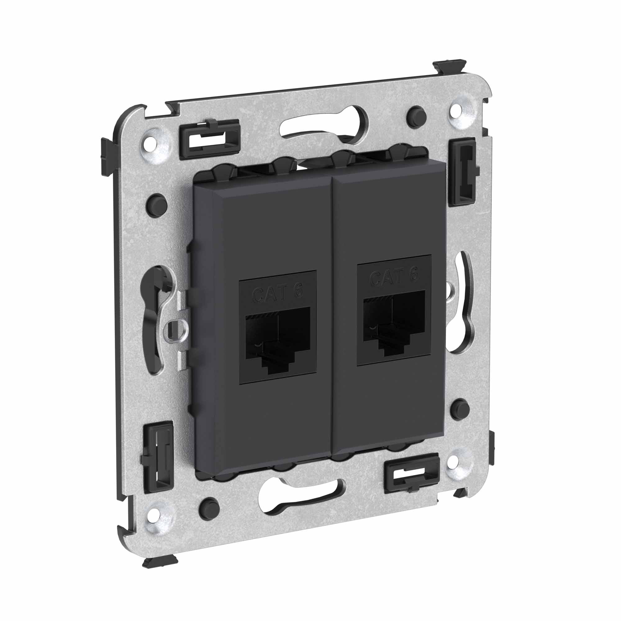 Компьютерная розетка RJ-45 без шторки в стену, кат.6 двойная, "Avanti", "Черный матовый"