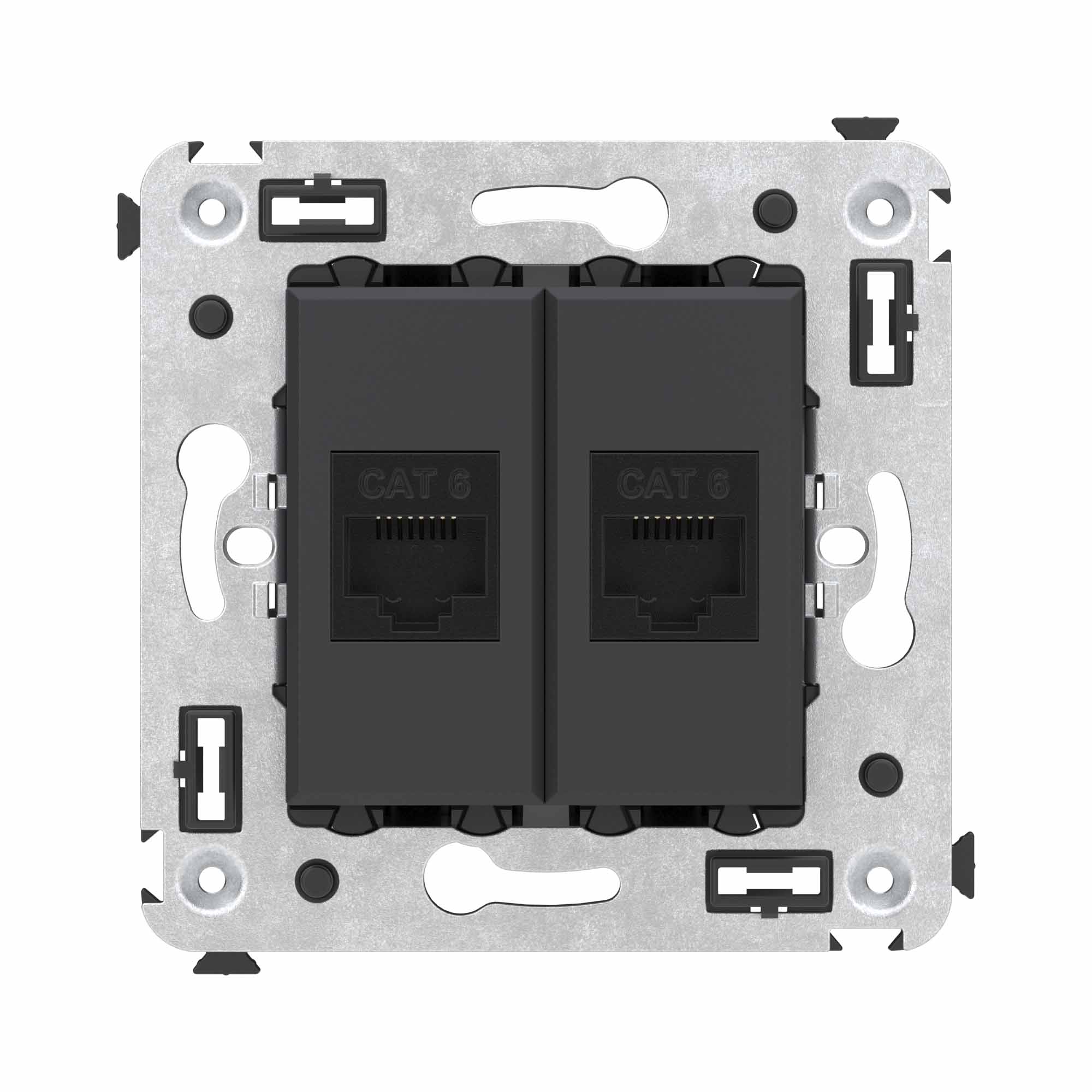 Компьютерная розетка RJ-45 без шторки в стену, кат.6 двойная, "Avanti", "Черный матовый"