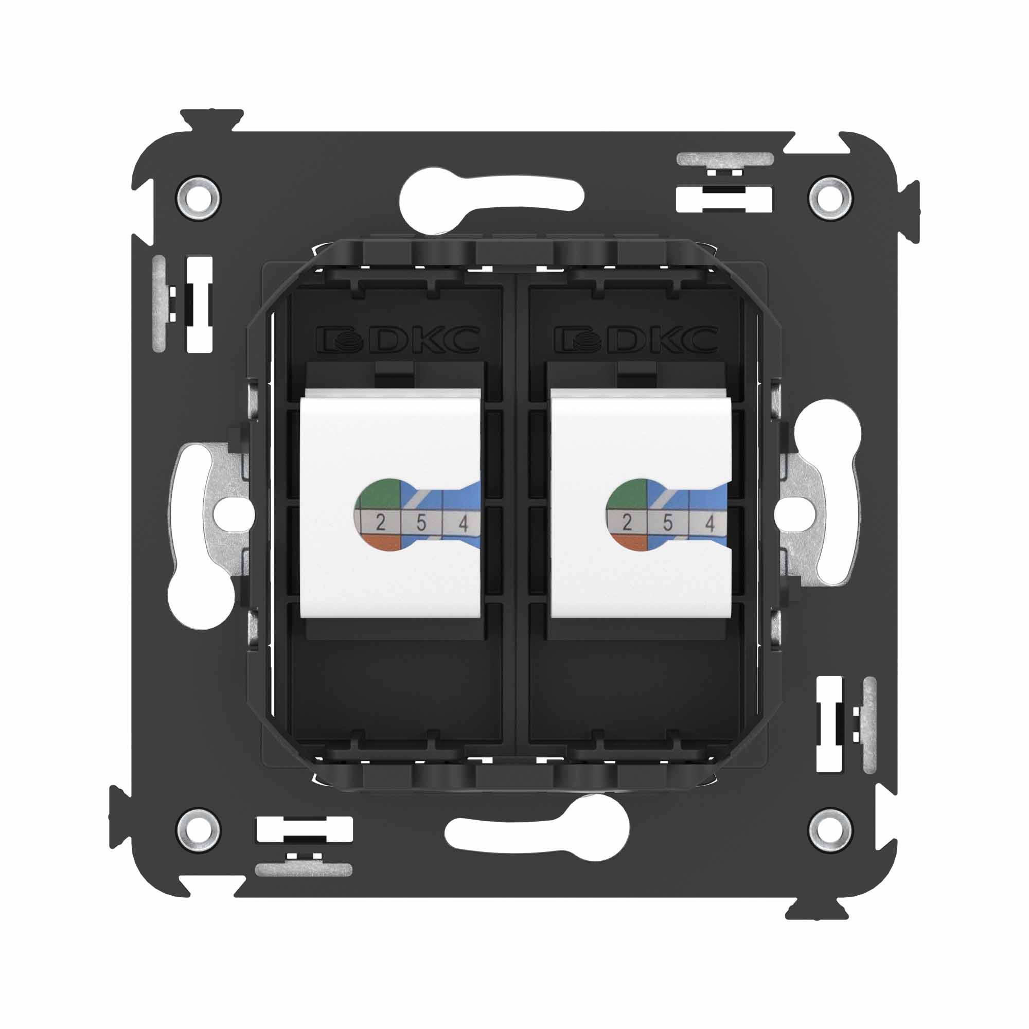 Компьютерная розетка RJ-45 без шторки в стену, кат.6 двойная, "Avanti", "Черный матовый"