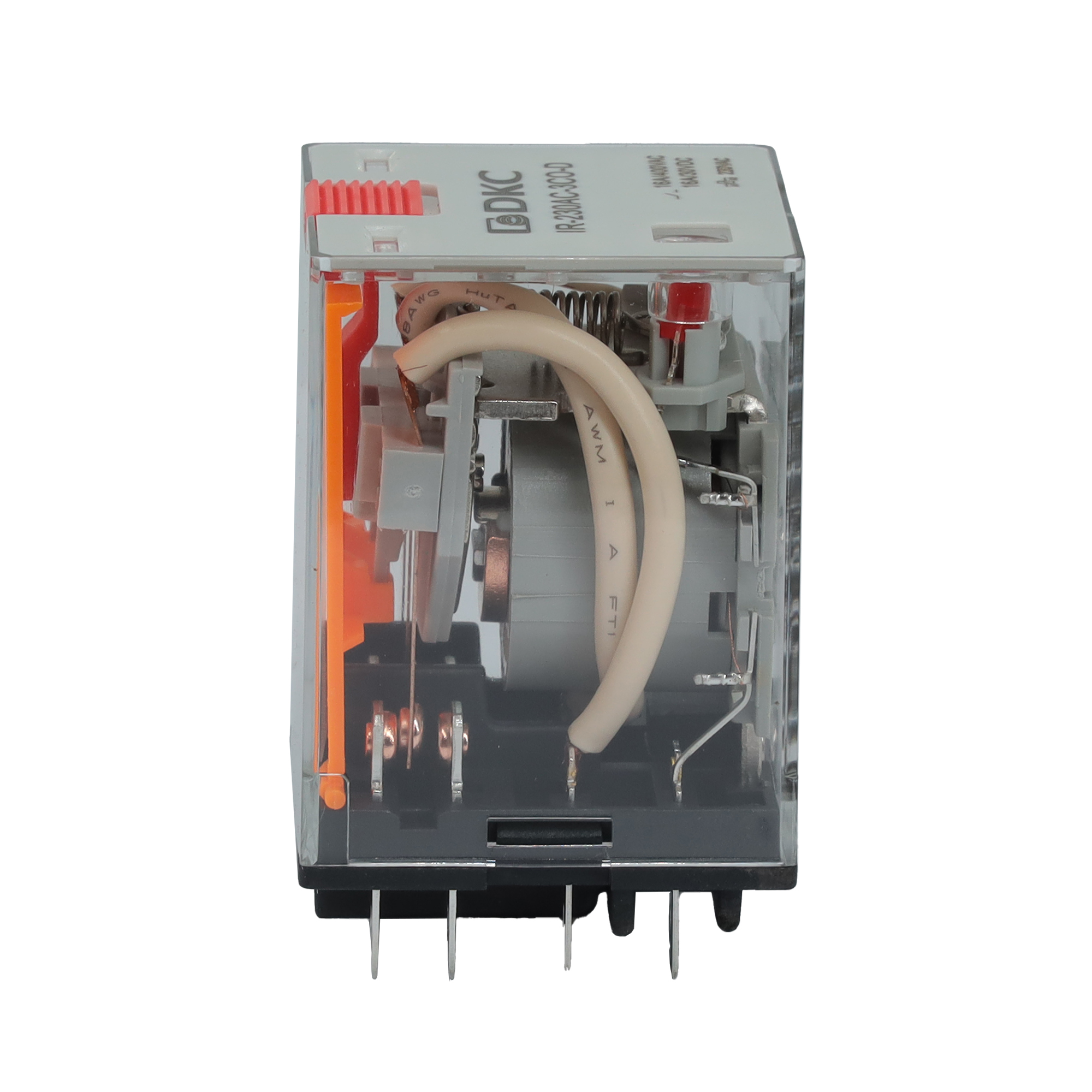 Реле миниатюрное силовое, 3CO, ком. ток 16А, AgSnO2, напряжение 230V AC, опция: тест-кнопка+светодиод