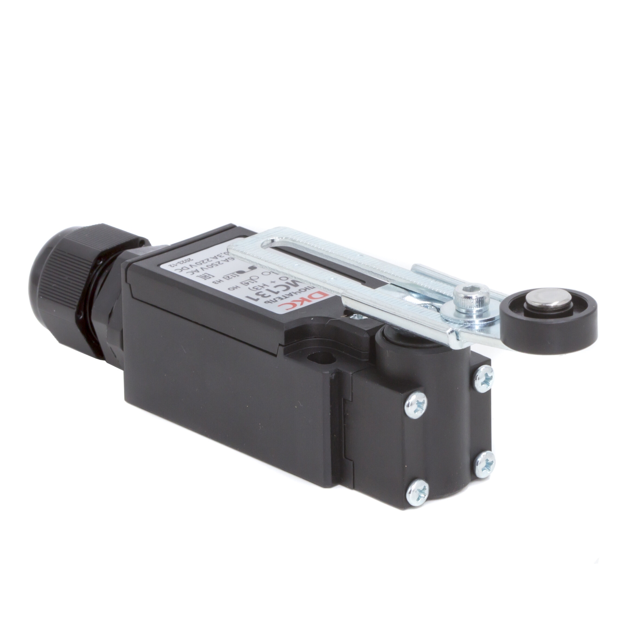 Концевой выключатель с двумя контактами, нормально открытый + нормально закрытый (NO+NC). С поворотным регулируемым рычажным роликом RAM block