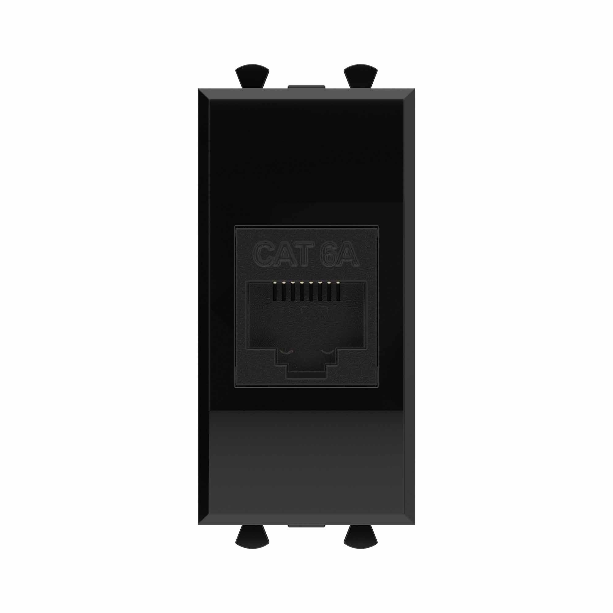 Компьютерная розетка RJ-45 без шторки модульная, кат.6А, "Avanti", "Черный квадрат", 1 модуль