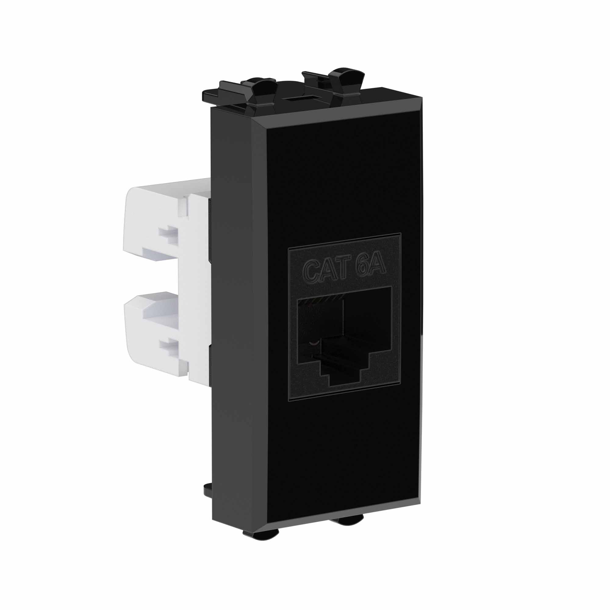 Компьютерная розетка RJ-45 без шторки модульная, кат.6А, "Avanti", "Черный квадрат", 1 модуль