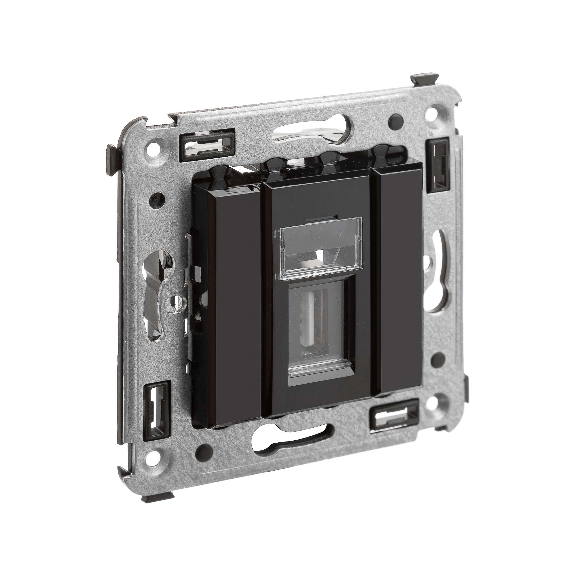 USB 2.0 розетка одинарная в стену, тип А-А, "Avanti", "Черный квадрат"