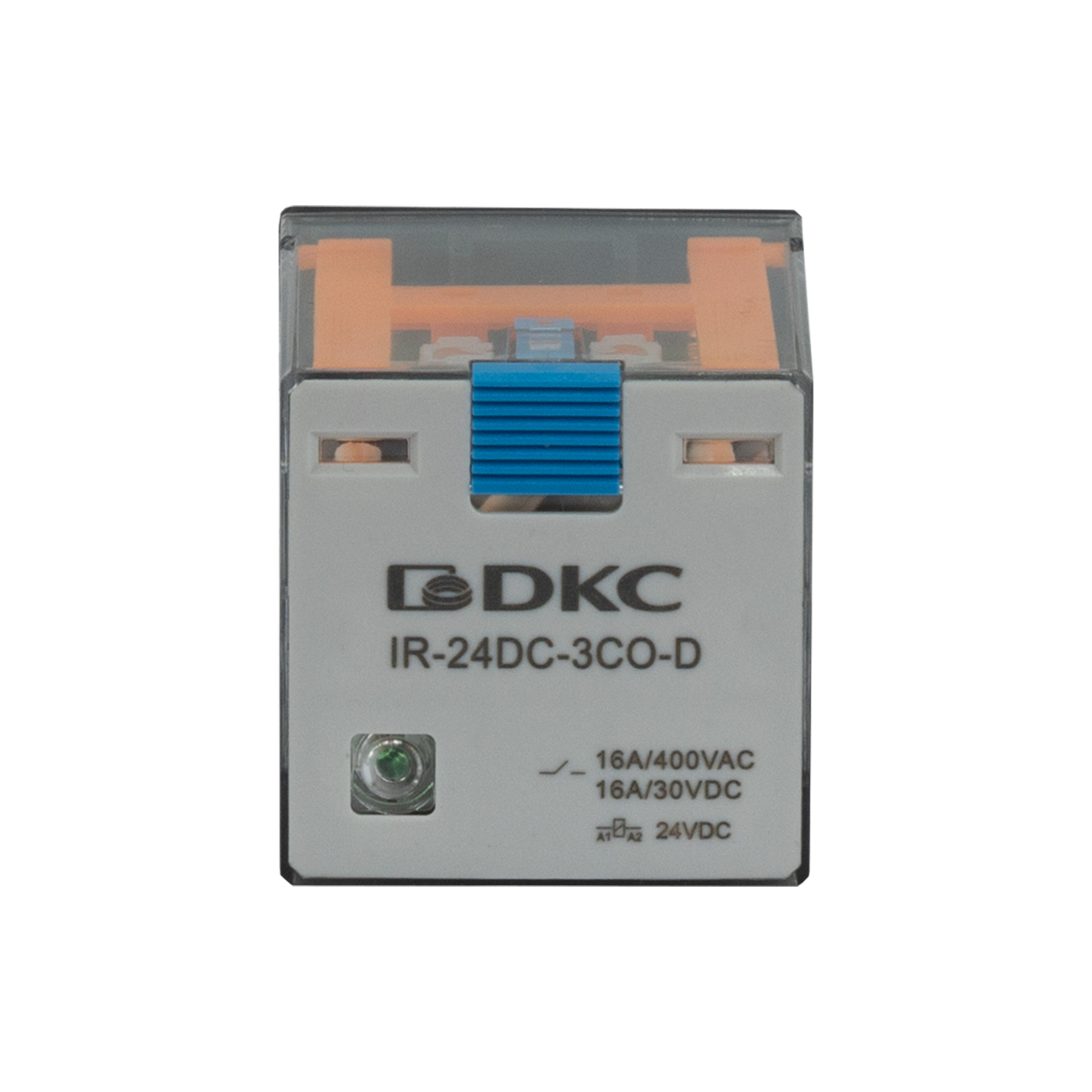 Реле миниатюрное силовое, 3CO, ком. ток 16А, AgSnO2, напряжение 24V DC, опция: тест-кнопка+светодиод+защитный диод