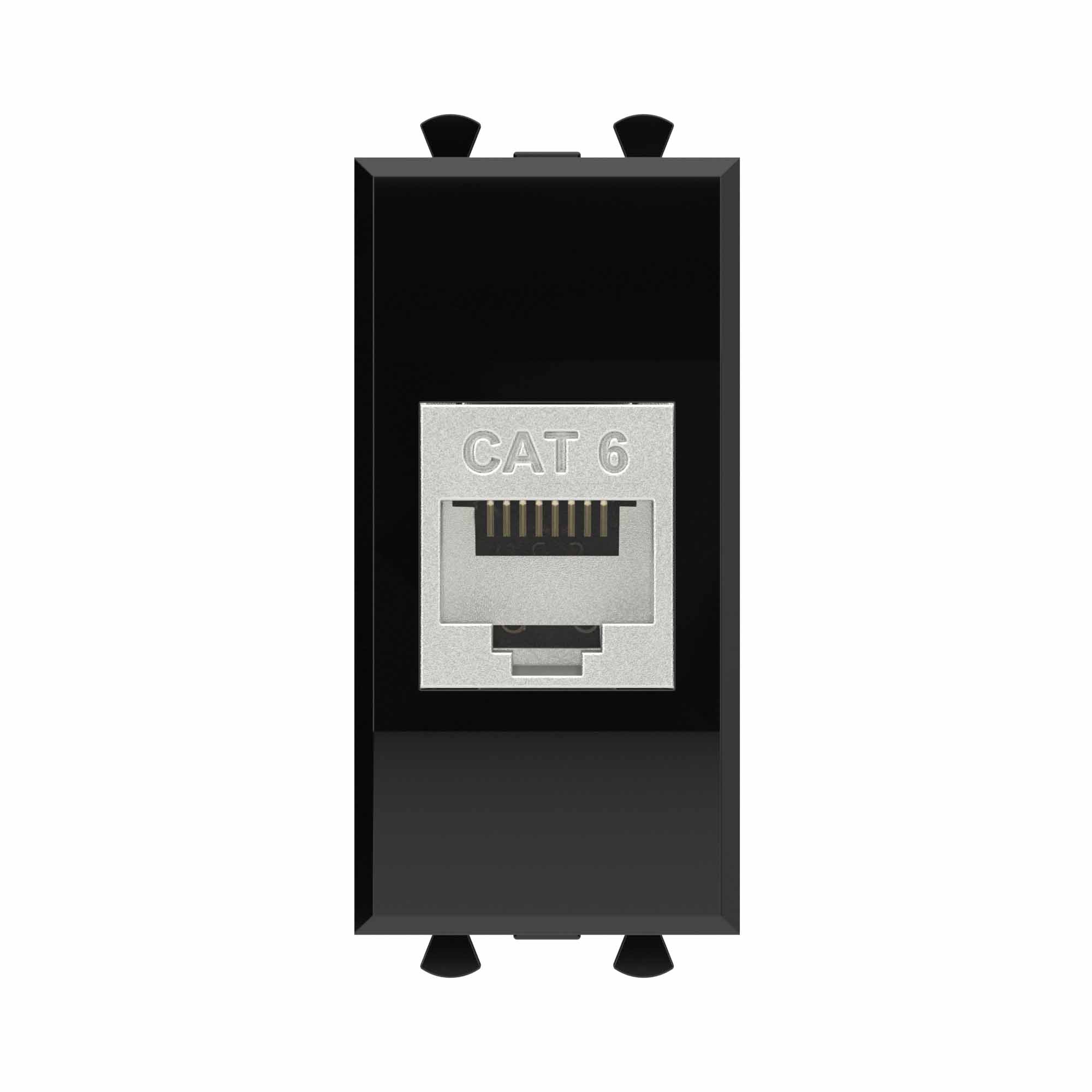 Компьютерная розетка RJ-45 без шторки модульная, кат.6 экранированная, "Avanti", "Черный квадрат", 1 модуль