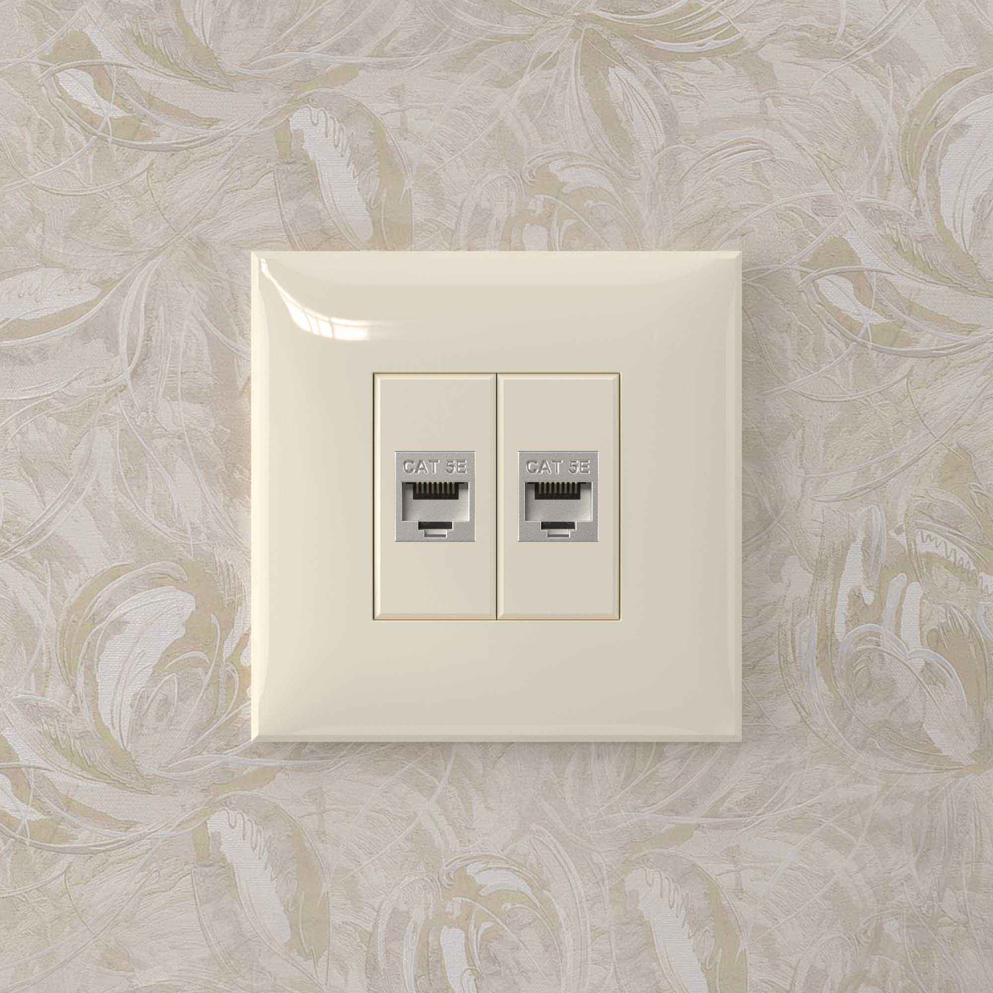 Компьютерная розетка RJ-45 без шторки в стену, кат.5e двойная экранированная, "Avanti", "Ванильная дымка"