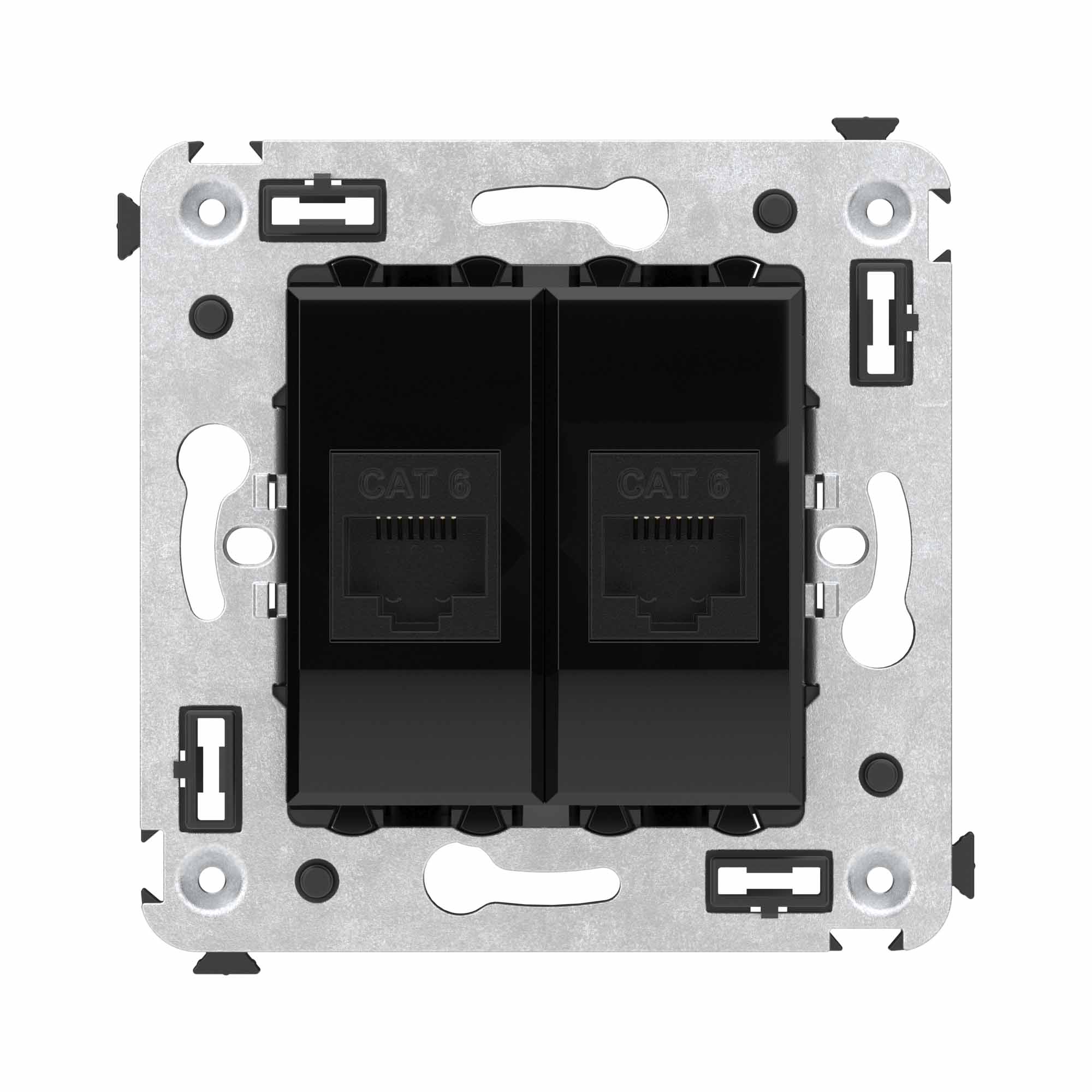 Компьютерная розетка RJ-45 без шторки в стену, кат.6 двойная, "Avanti", "Черный квадрат"