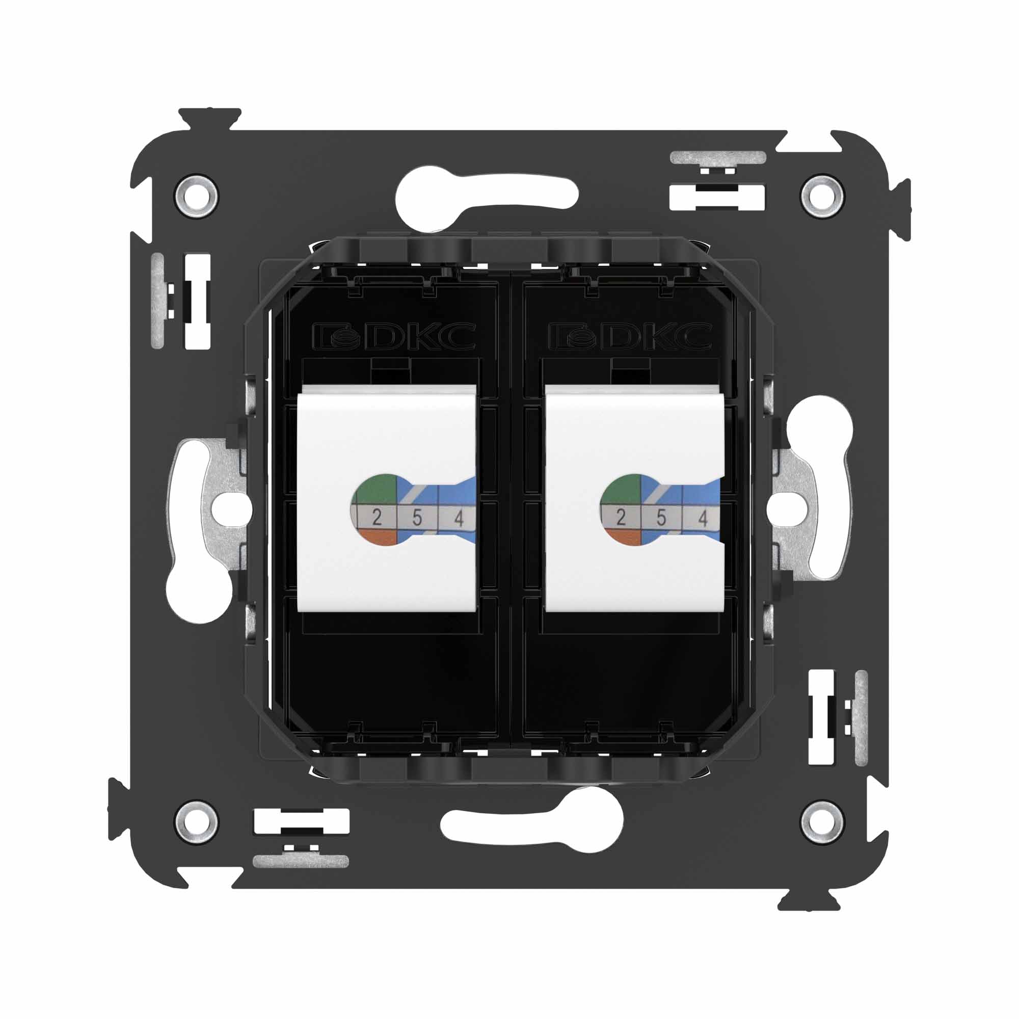 Компьютерная розетка RJ-45 без шторки в стену, кат.6 двойная, "Avanti", "Черный квадрат"