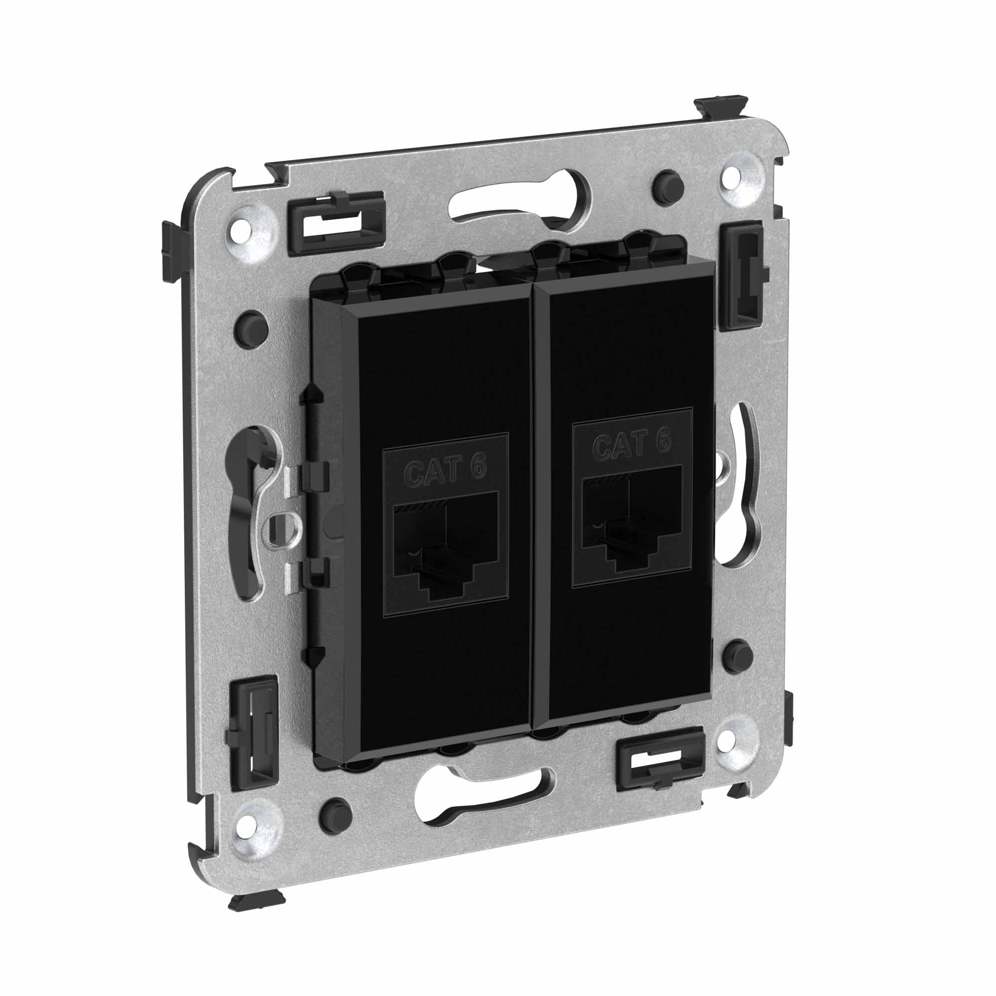 Компьютерная розетка RJ-45 без шторки в стену, кат.6 двойная, "Avanti", "Черный квадрат"