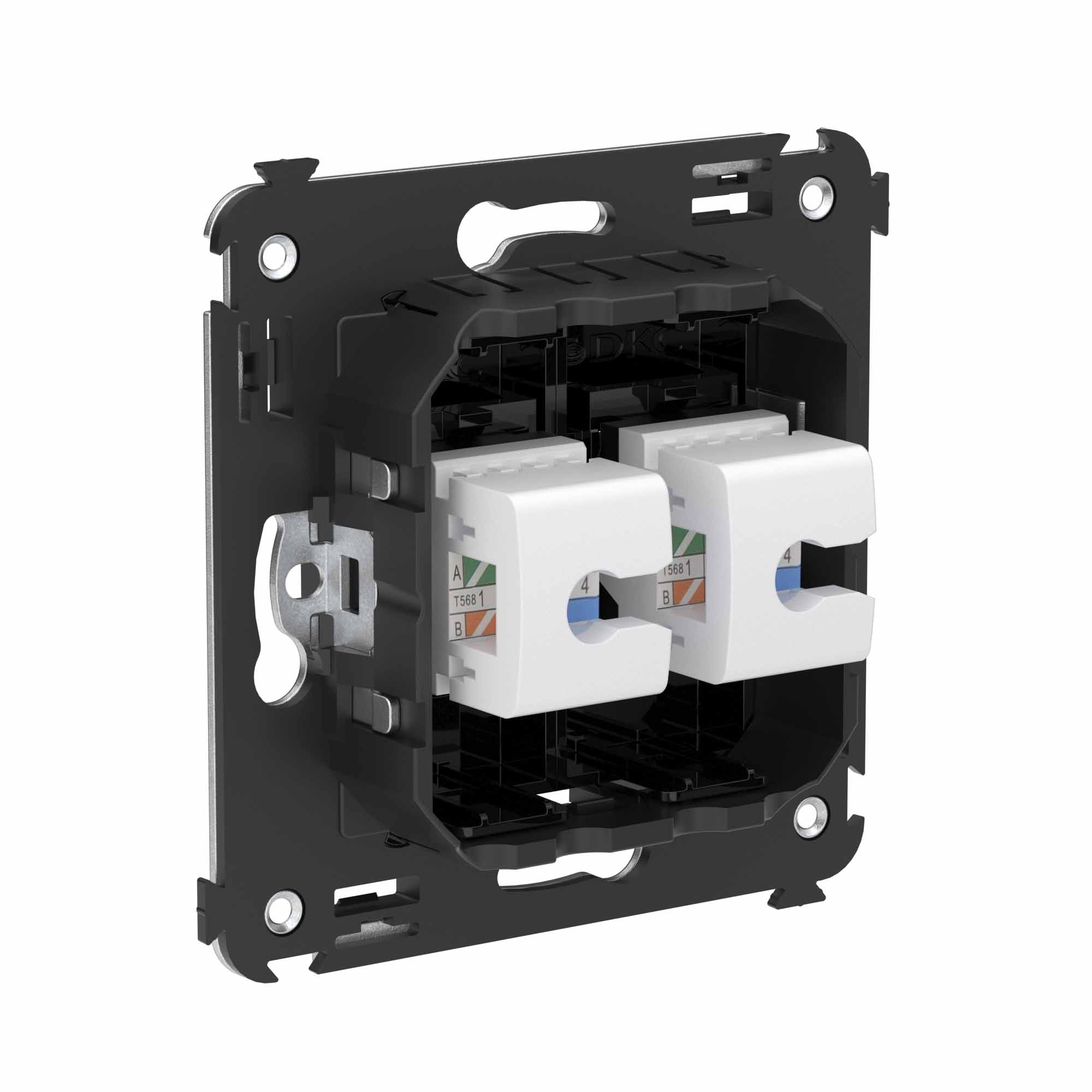 Компьютерная розетка RJ-45 без шторки в стену, кат.6 двойная, "Avanti", "Черный квадрат"