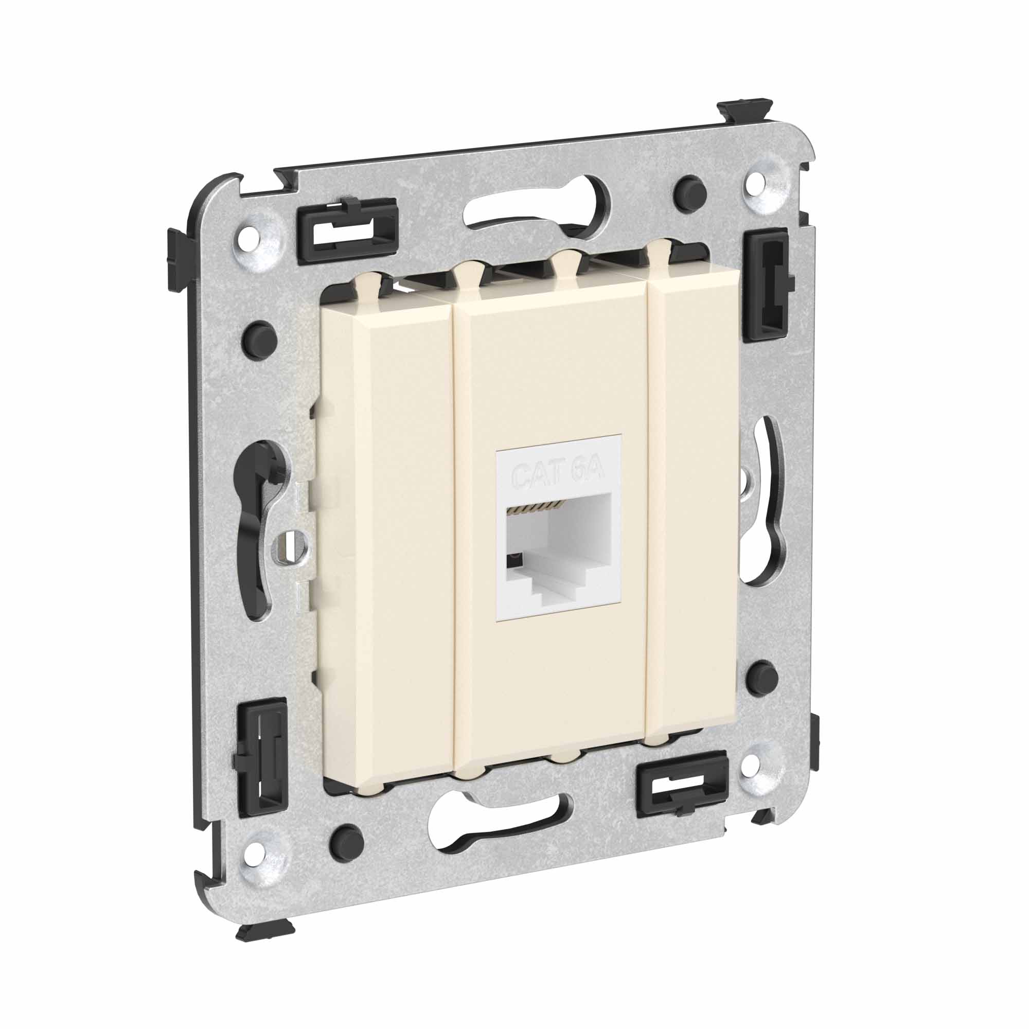 Компьютерная розетка RJ-45 без шторки в стену, кат.6А одинарная, "Avanti", "Ванильная дымка"