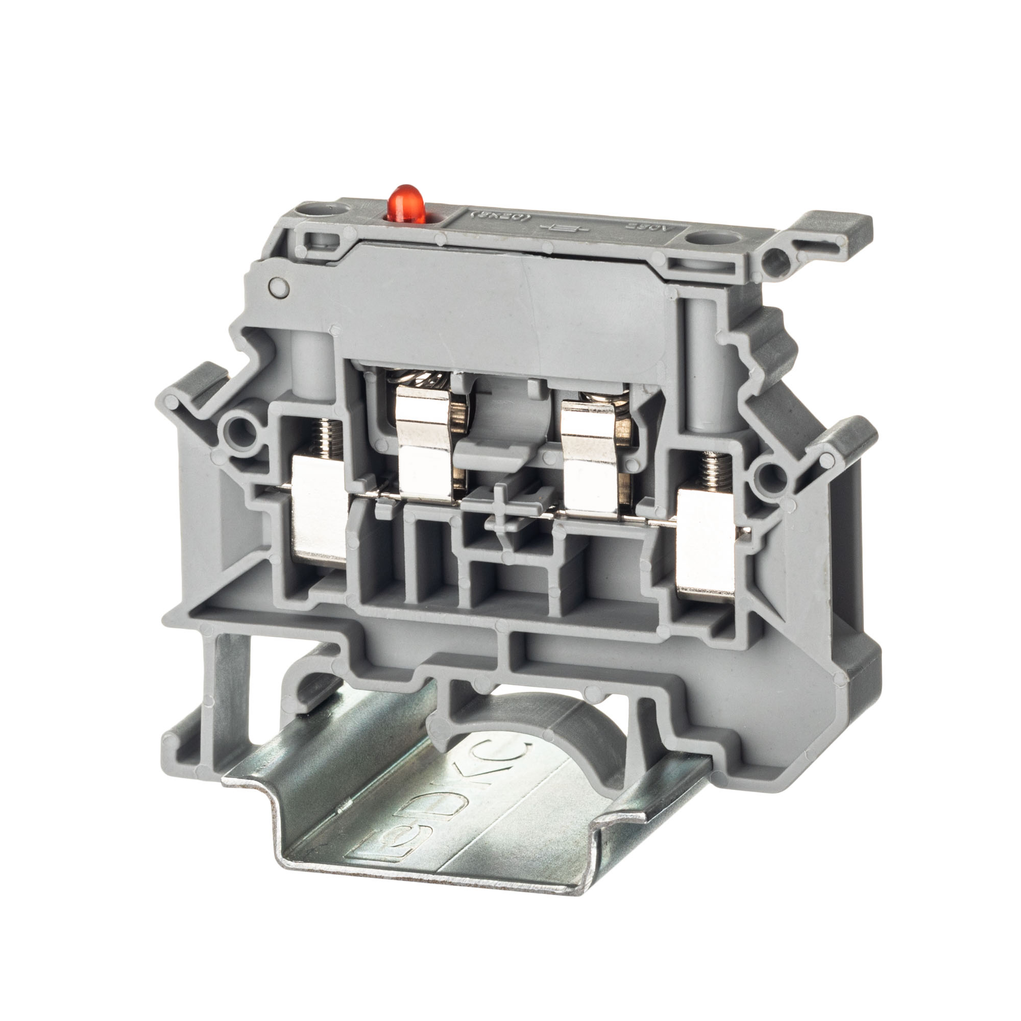 Клемма для предохранителя, винтовой зажим, 2 точки подключения, индикация 24В, 4 кв.мм, серая