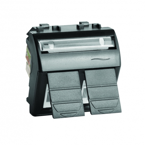 Компьютерная розетка двойная RJ45 кат.5e, Brava, черная, 2мод