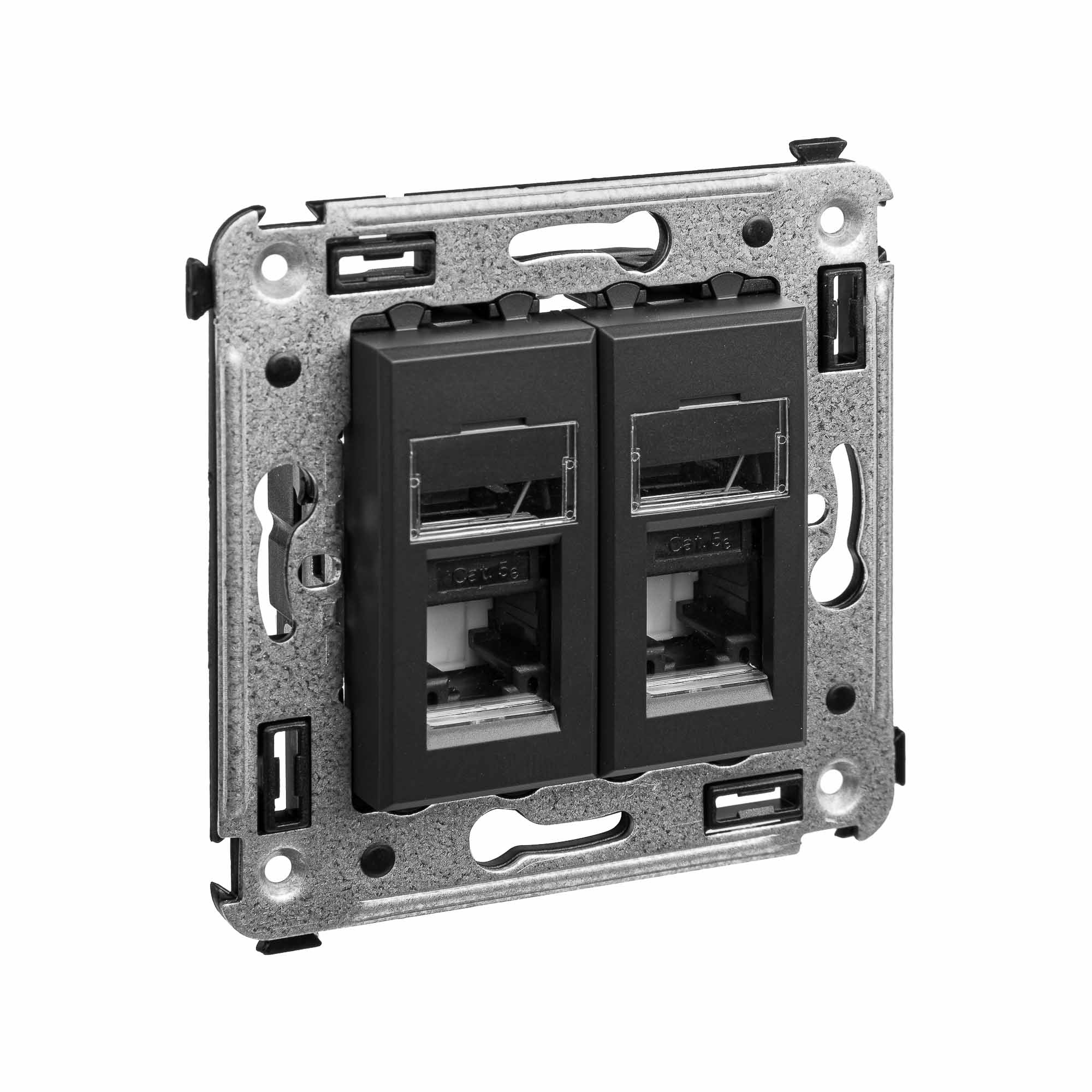 Компьютерная розетка RJ-45 в стену, кат.5e двойная, "Avanti", "Черный матовый"