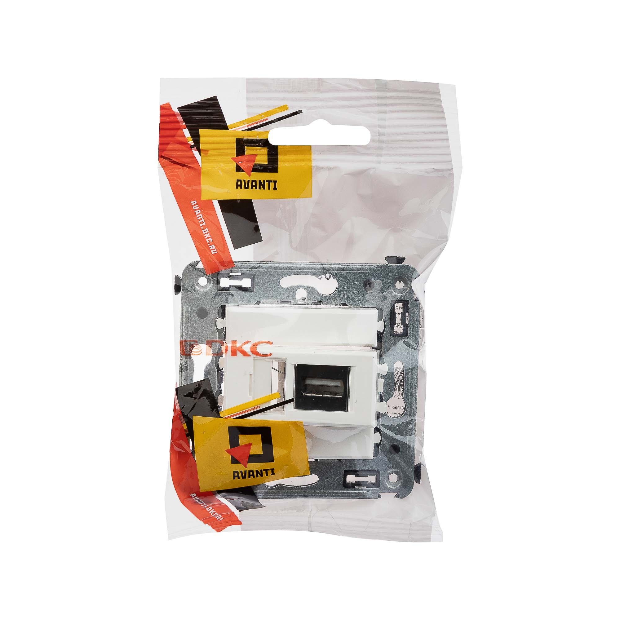 USB 2.0 розетка одинарная в стену, тип А-А, "Avanti", "Белое облако"