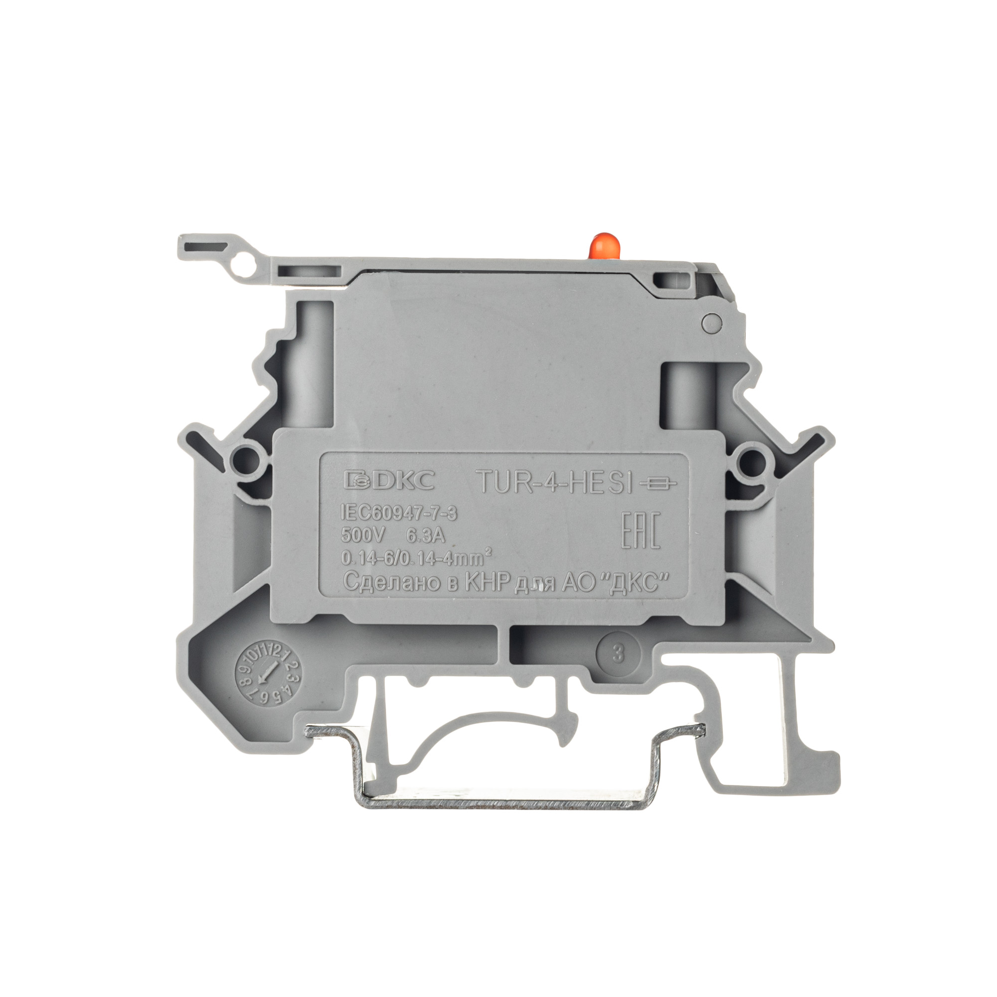 Клемма для предохранителя, винтовой зажим, 2 точки подключения, индикация 250В, 4 кв.мм, серая