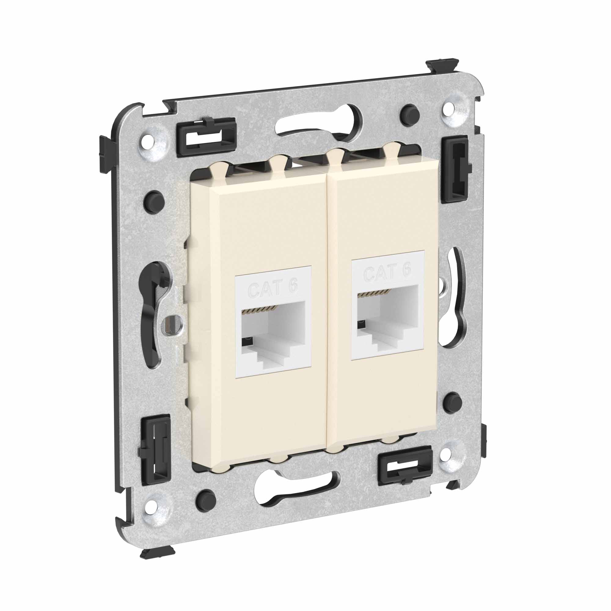 Компьютерная розетка RJ-45 без шторки в стену, кат.6 двойная, "Avanti", "Ванильная дымка"