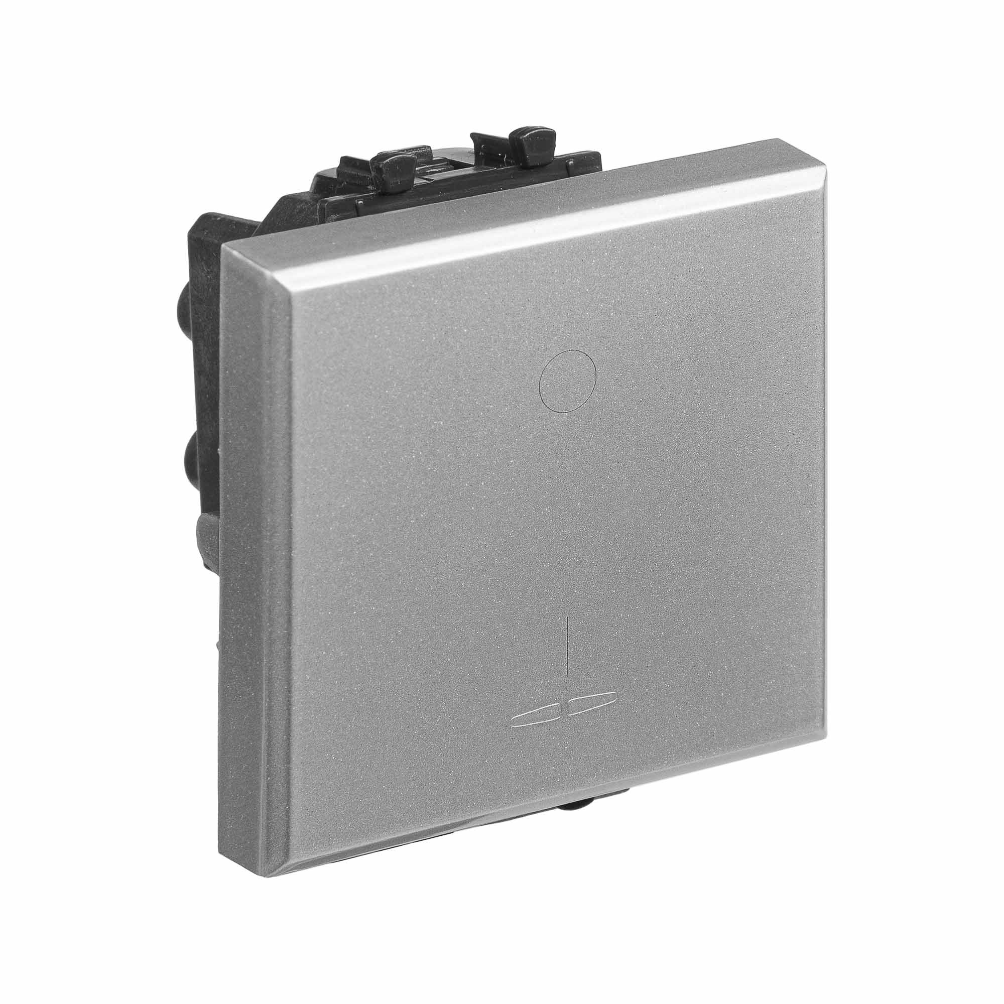 Выключатель двухполюсный одноклавишный модульный "Avanti", "Закаленная сталь", 2 модуля