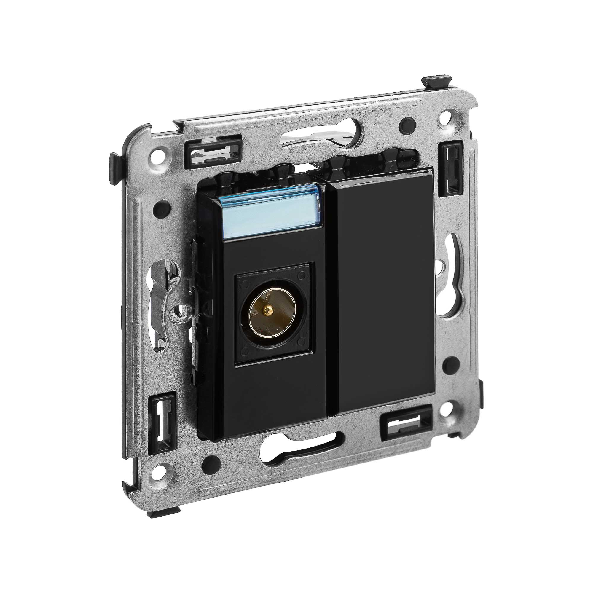 Розетка TV одиночная в стену, "Avanti", "Черный квадрат"