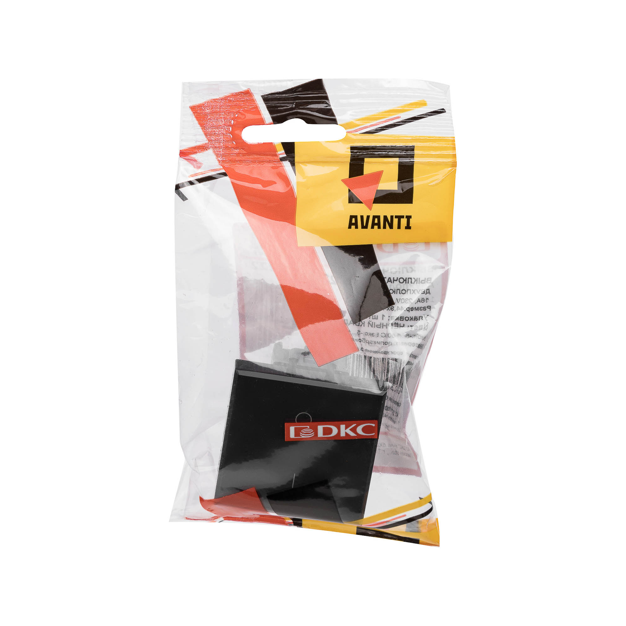 Выключатель двухполюсный одноклавишный модульный, "Avanti", "Черный квадрат", 2 модуля