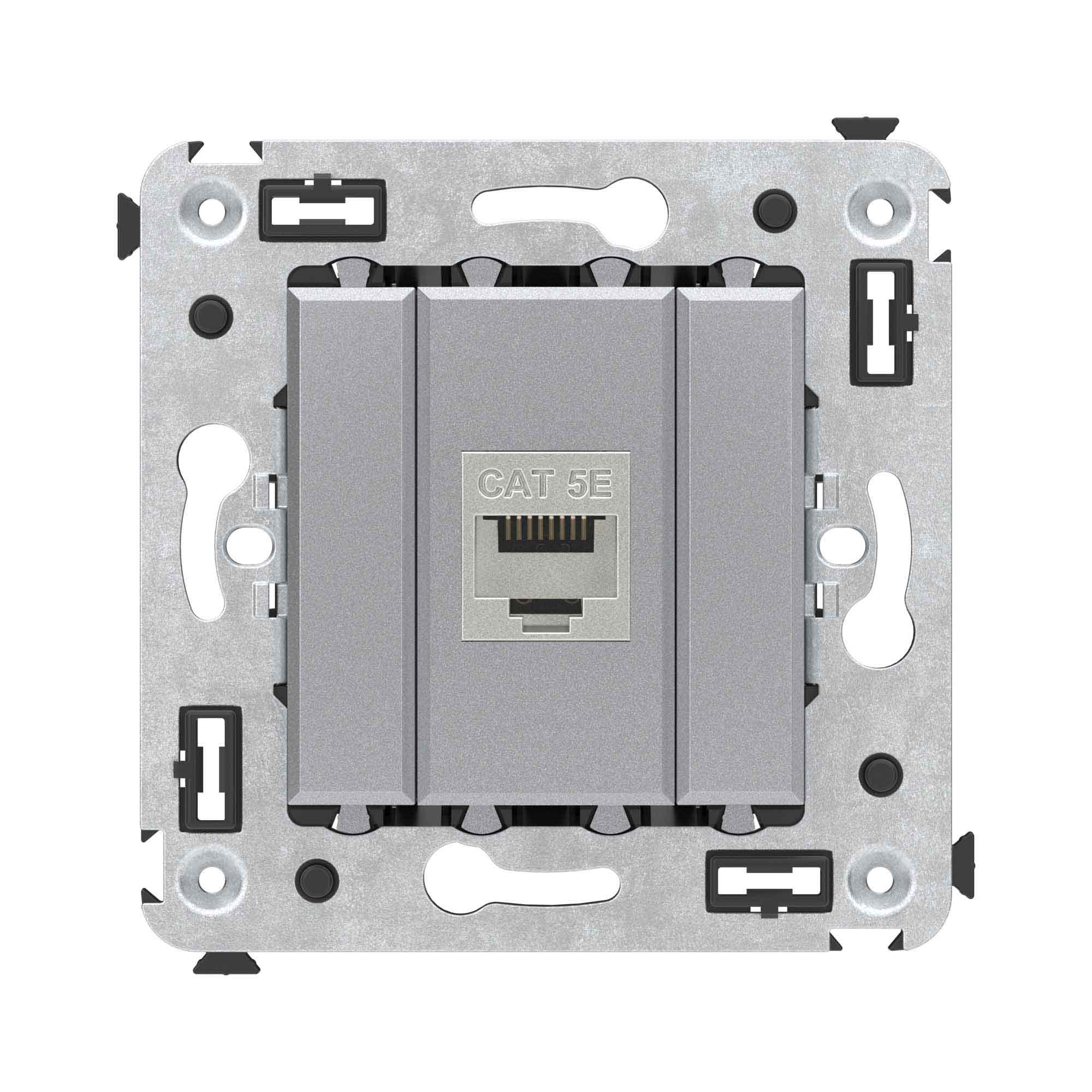 Компьютерная розетка RJ-45 без шторки в стену, кат.5e одинарная экранированная, "Avanti", "Закаленная сталь"