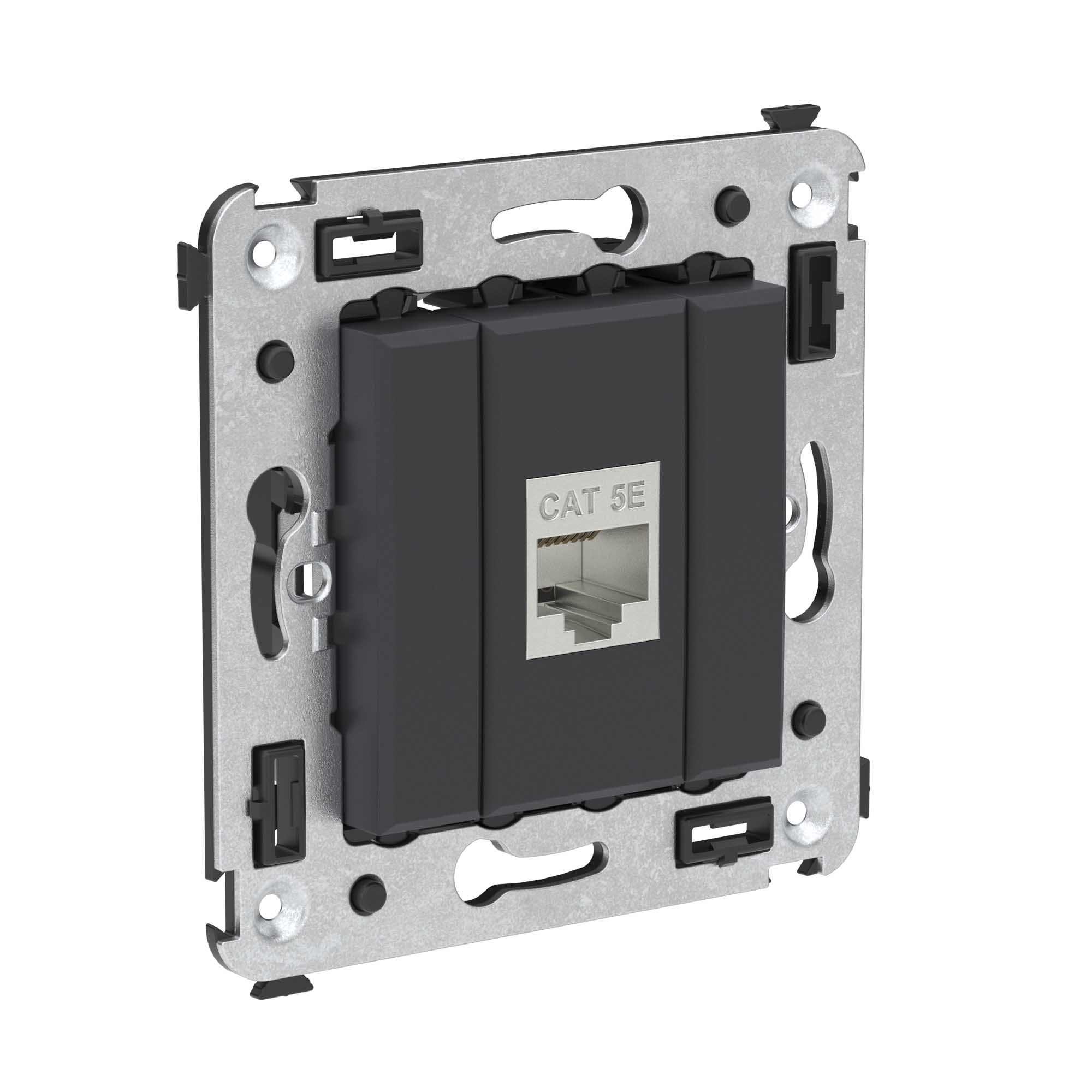 Компьютерная розетка RJ-45 без шторки в стену, кат.5e одинарная экранированная, "Avanti", "Черный матовый"