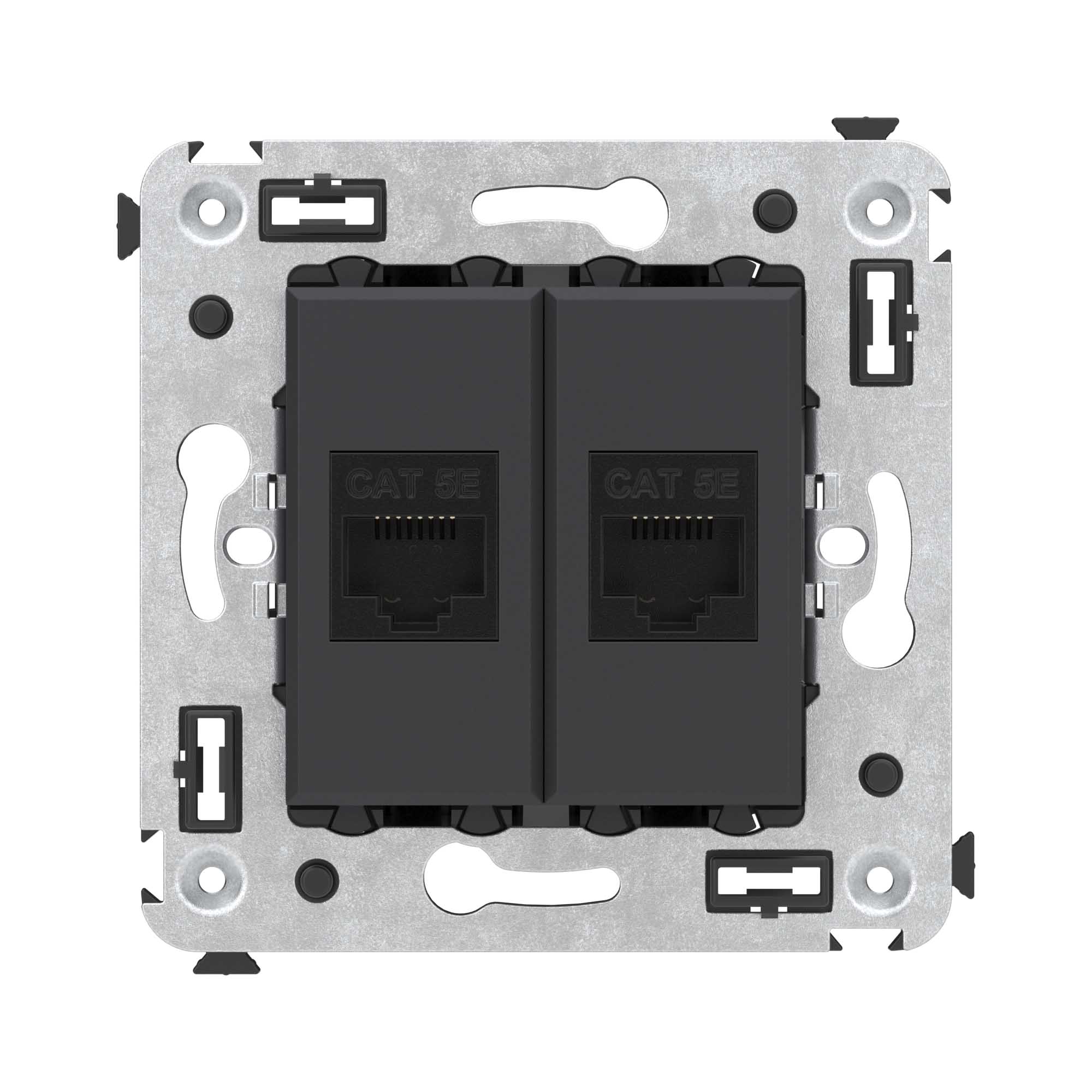 Компьютерная розетка RJ-45 без шторки в стену, кат.5е двойная, "Avanti", "Черный матовый"