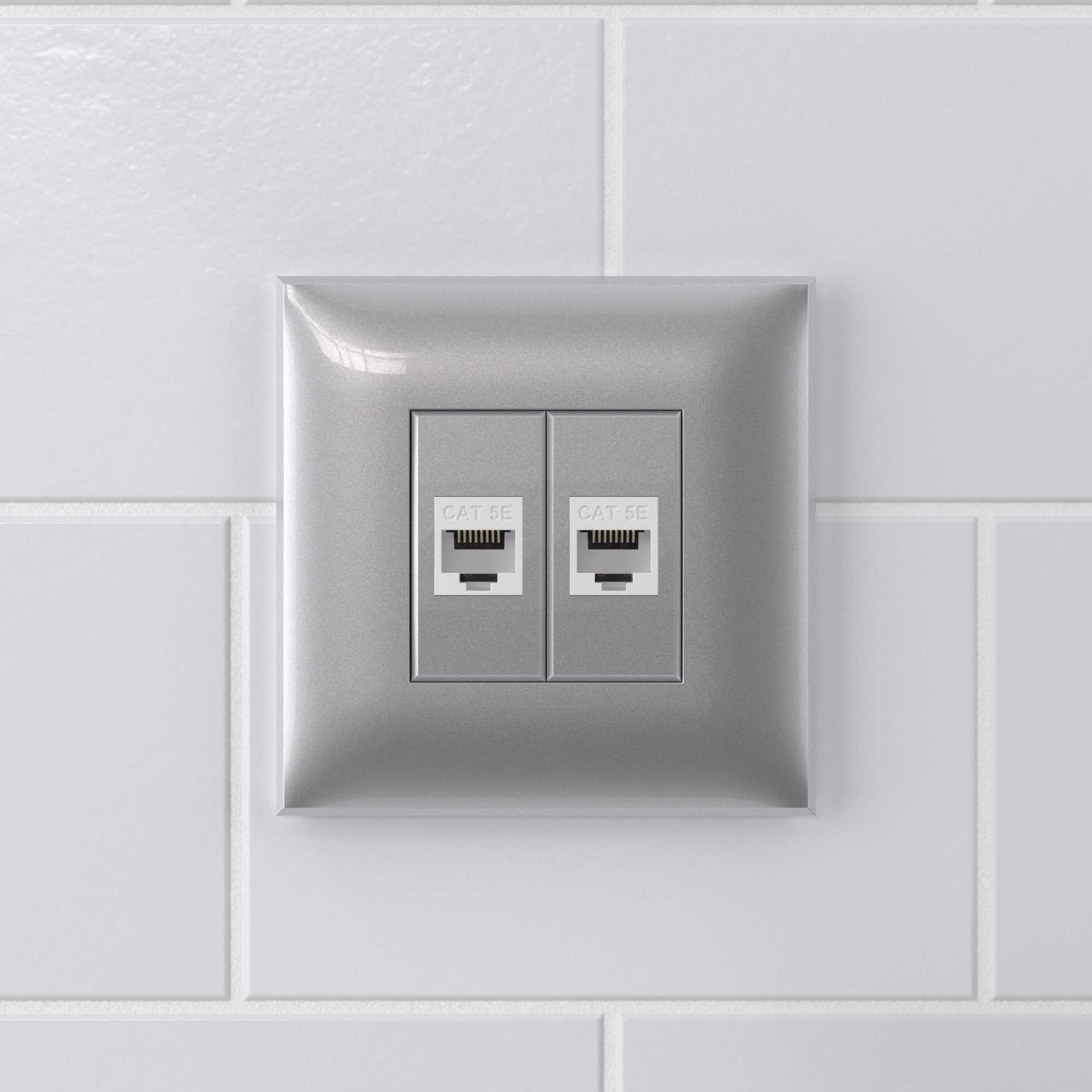 Компьютерная розетка RJ-45 без шторки в стену, кат.5е двойная, "Avanti", "Закаленная сталь"