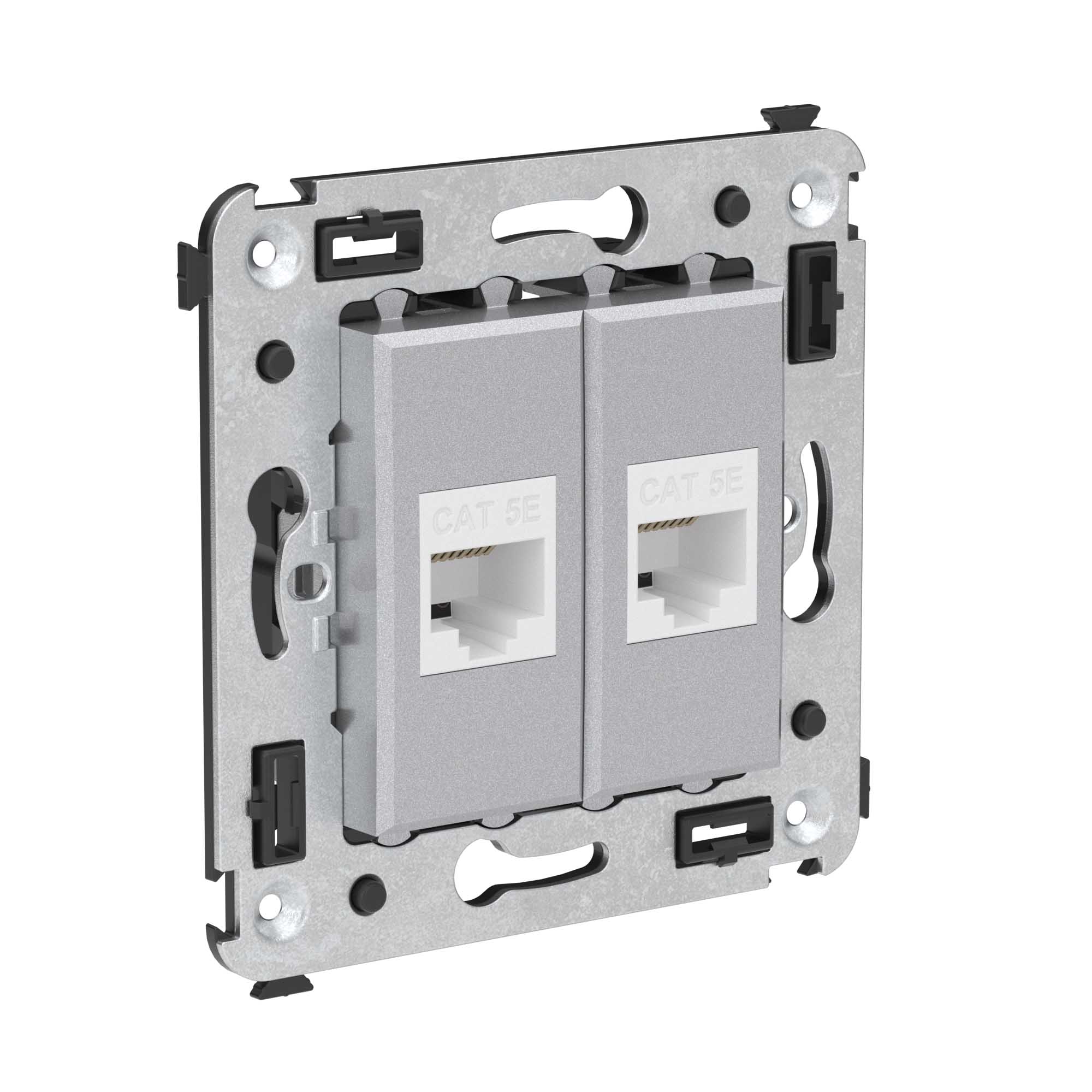 Компьютерная розетка RJ-45 без шторки в стену, кат.5е двойная, "Avanti", "Закаленная сталь"