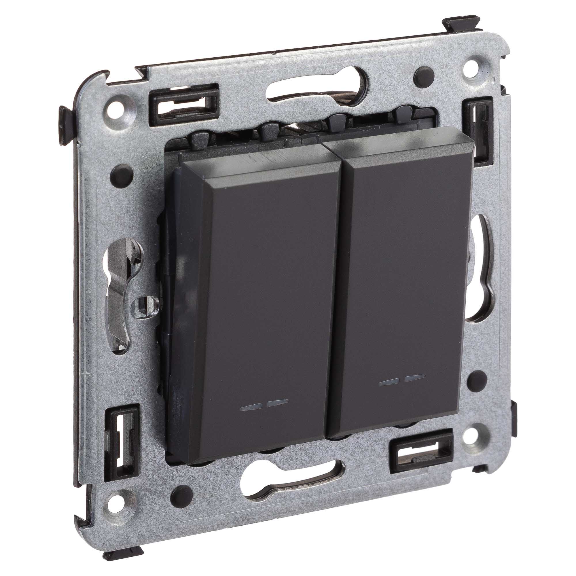 Переключатель двухклавишный в стену, "Avanti", "Черный матовый"