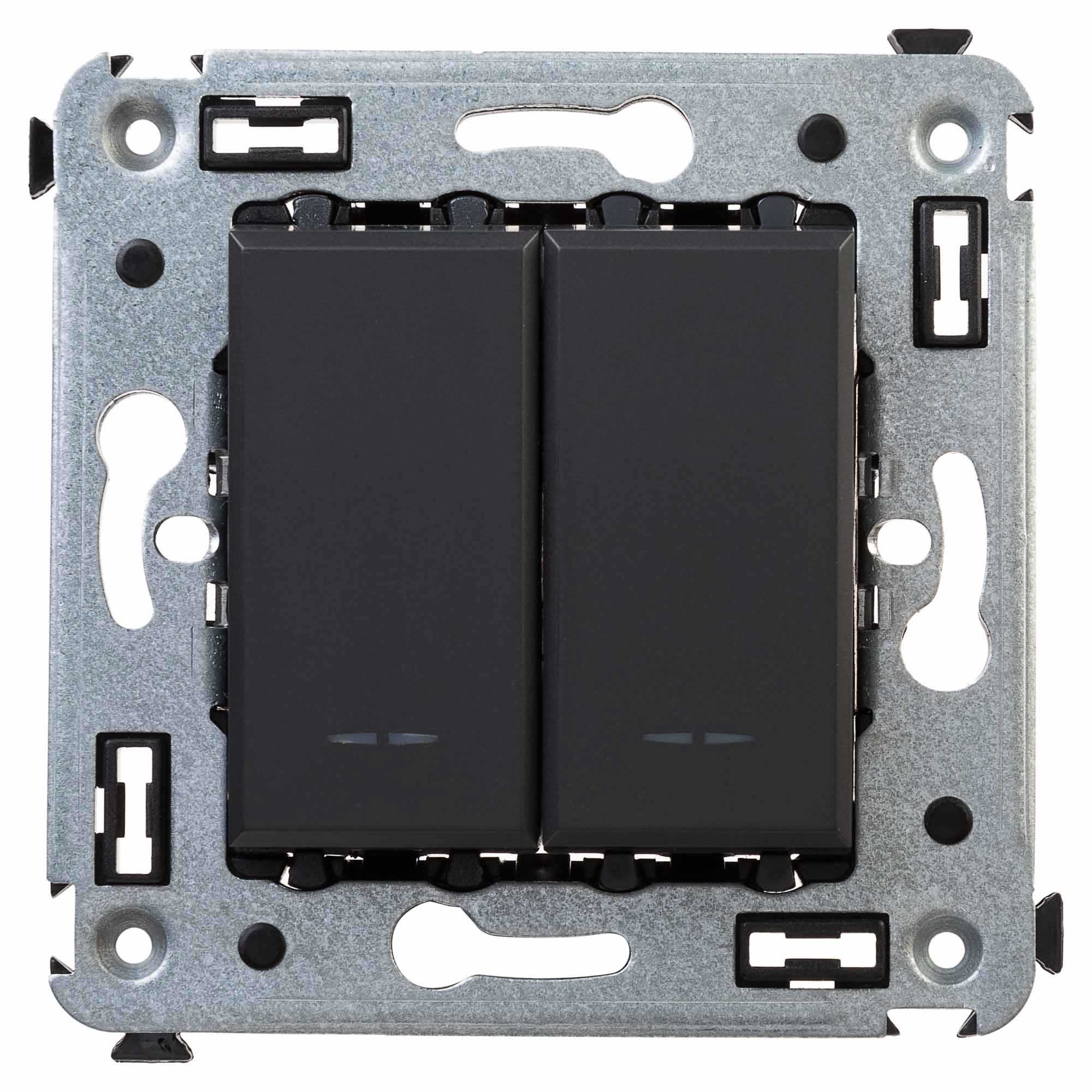 Переключатель двухклавишный в стену, "Avanti", "Черный матовый"