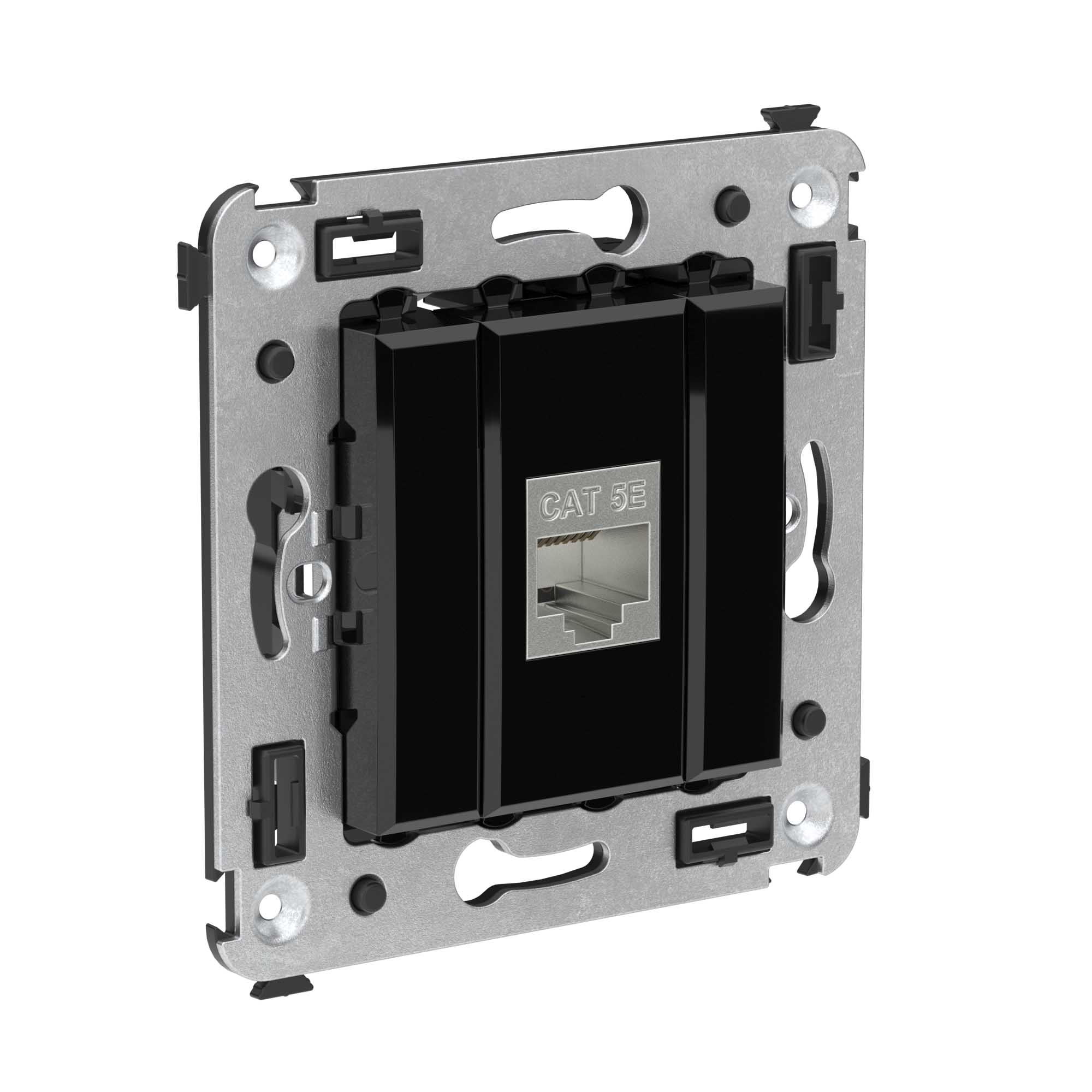 Компьютерная розетка RJ-45 без шторки в стену, кат.5e одинарная экранированная, "Avanti", "Черный квадрат"